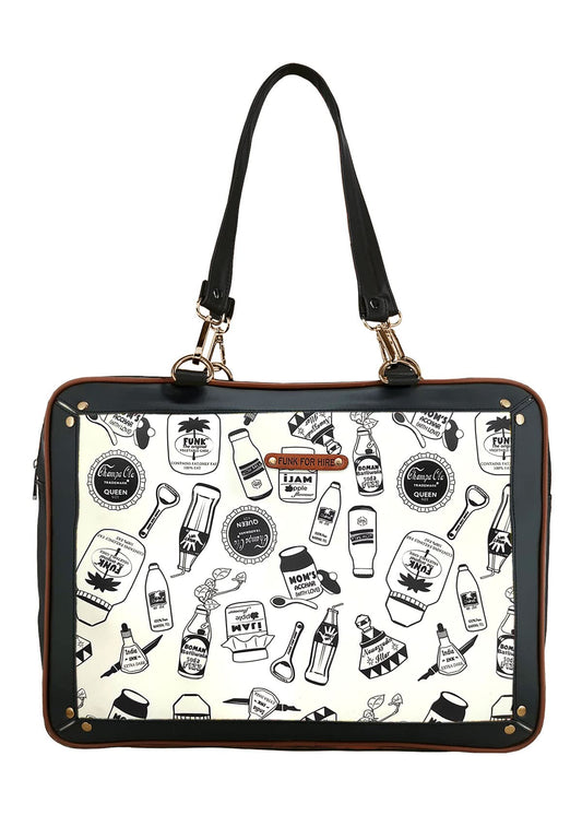 Funk For Hire Unisex-Adult Leatherette Printed 2 In 1 Backpack Shoulder Bag Handbag Fit Upto 15.6" Laptop Size - Black And White - SaumyasStore