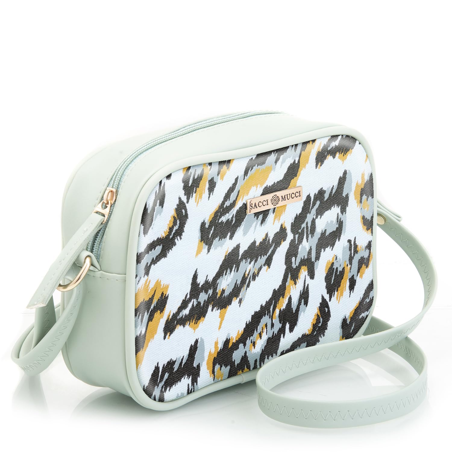 SACCI MUCCI Bags - Sling Crossbody Bag for Girls and Women | Zip Closure, Adjustable Straps - African Leopard (Mint Green) - SaumyasStore