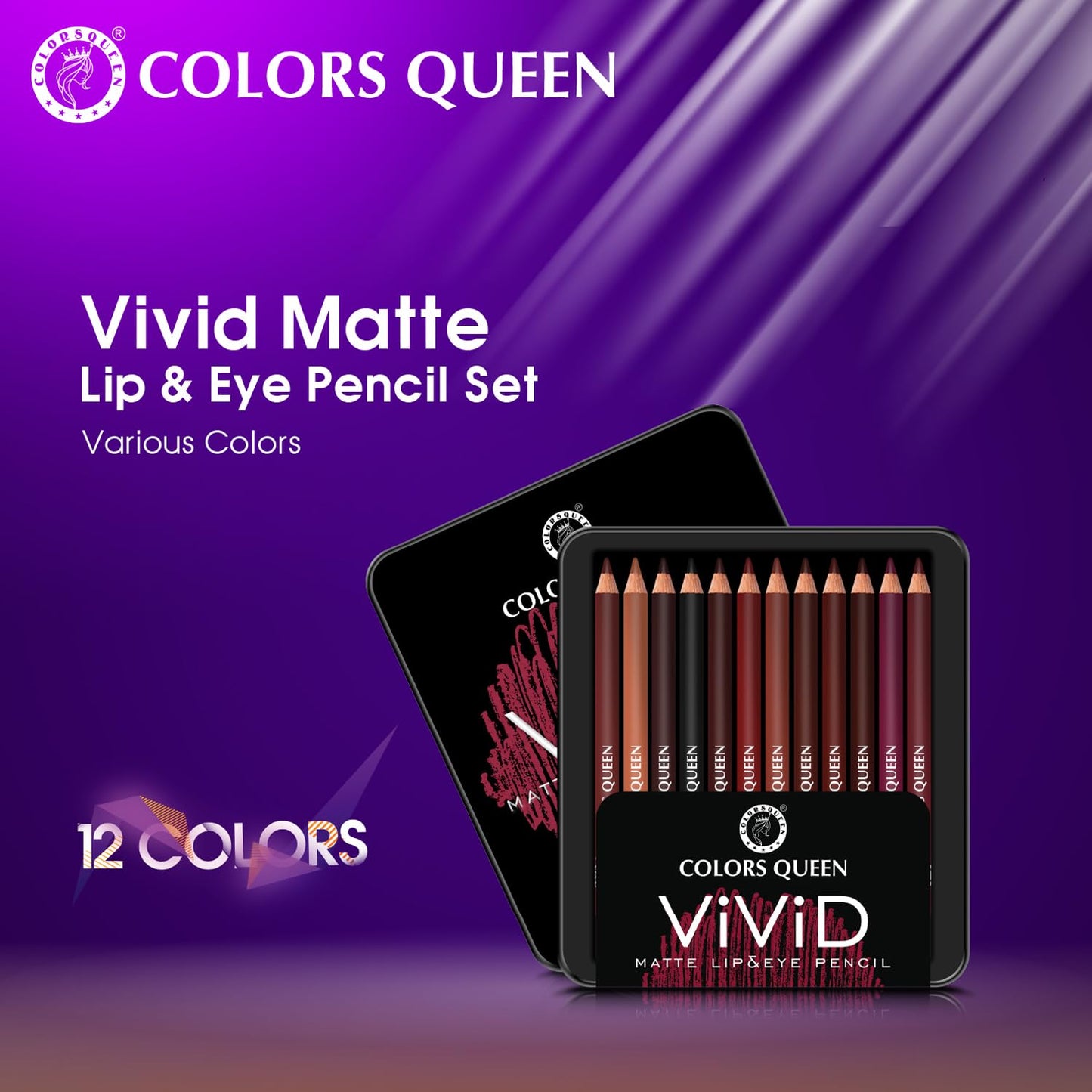 Colors Queen Vivid Matte Eye & Lip Liner Pencil Set | Long Lasting, Waterproof & Smudge Proof Lip Liner | Bold & Creamy Lip Liner Pencil Set of 12 (1.5g x12) | Multi Color A - SaumyasStore