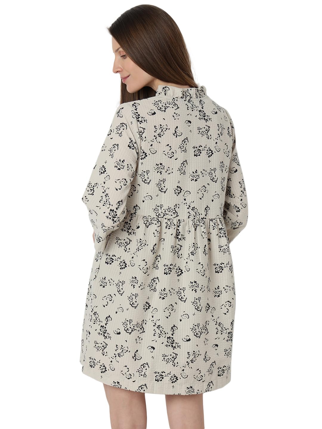 VERO MODA ' Women's Polyester Fit and Flare Above The Knee Dress (10304007-Silver Lining_Silver - SaumyasStore