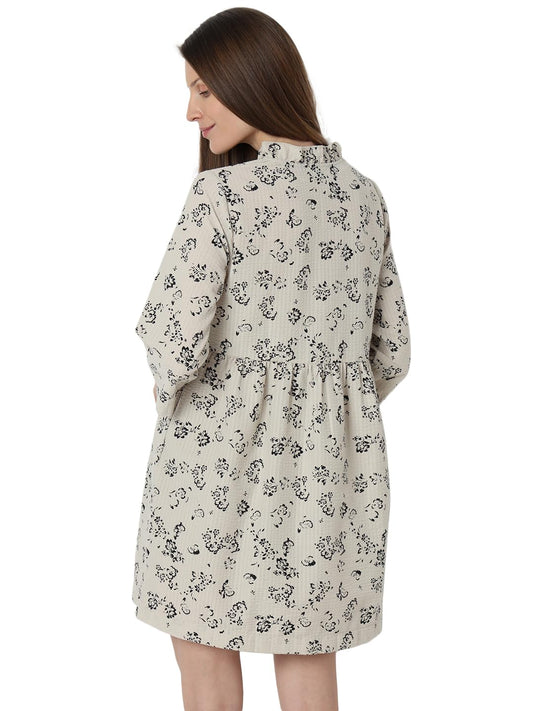 VERO MODA ' Women's Polyester Fit and Flare Above The Knee Dress (10304007-Silver Lining_Silver - SaumyasStore