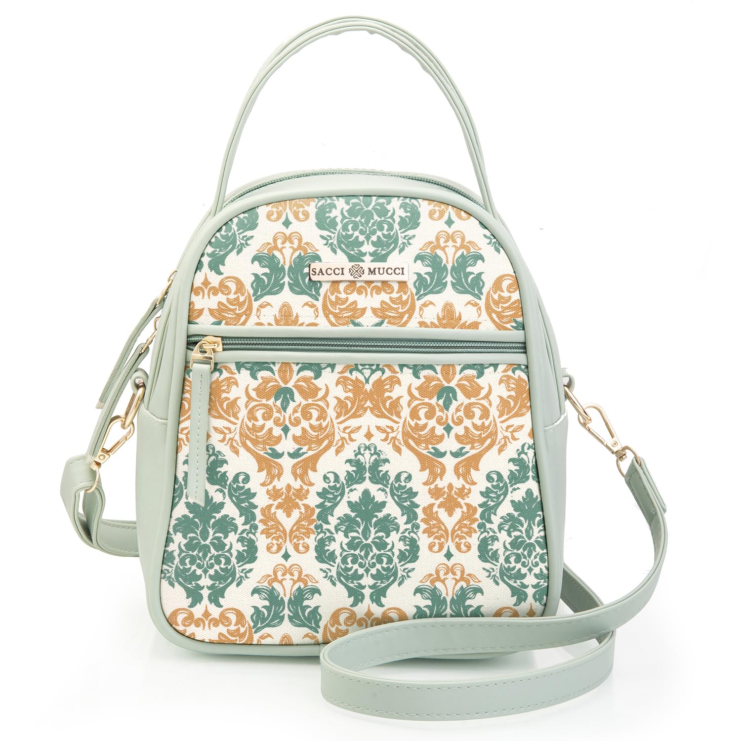 SACCI MUCCI Women's Satchel Handbag | Ladies Purse Handbag | Women's Beech Satchel Bag | Shoulder bags for women with long strap - Damask (Mint Green) - SaumyasStore