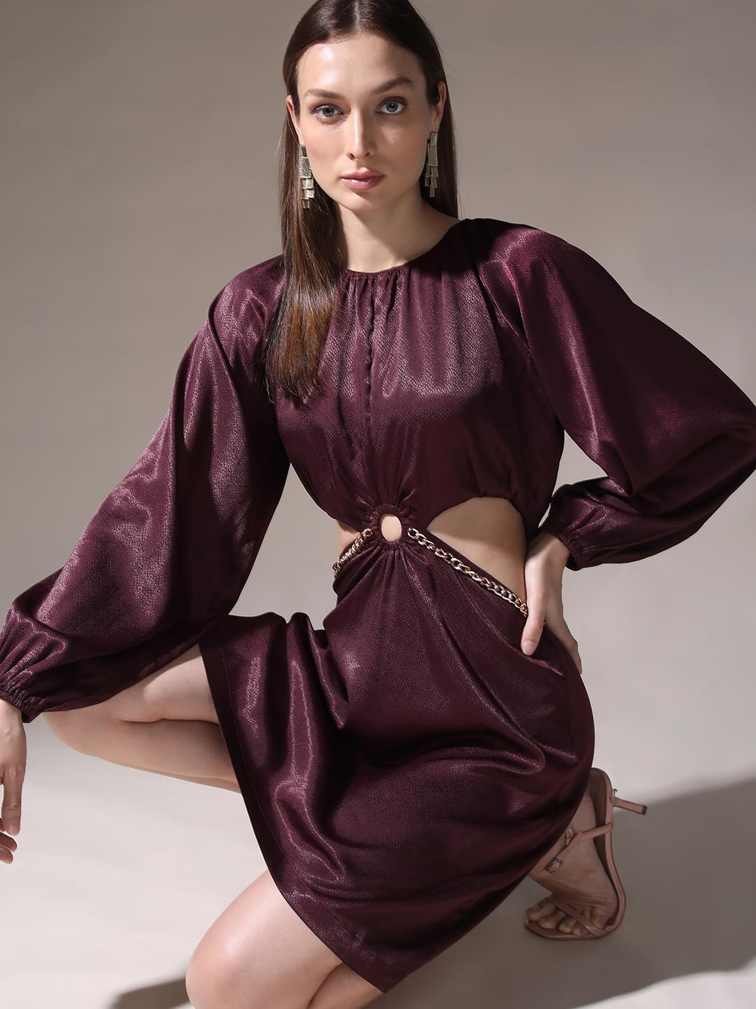 VERO MODA Women's Polyester A-Line Mini Dress (Winetasting) - SaumyasStore