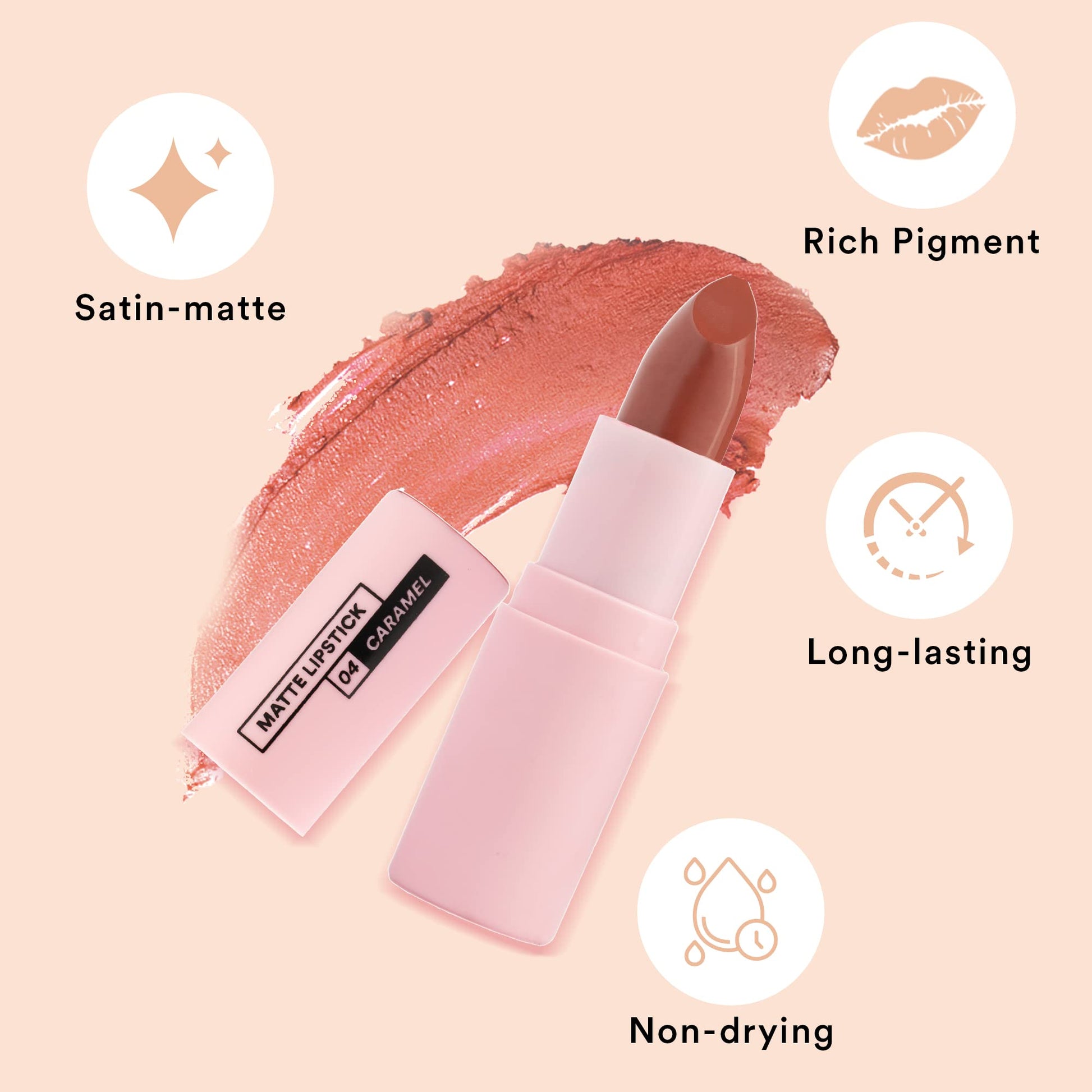 SUGAR POP Matte Lipstick - 04 Caramel (Peachy Brown) – 4.2 gm – Non-drying Formula, Long Lasting, Vegan, Paraben Free l Lipstick for Women - SaumyasStore