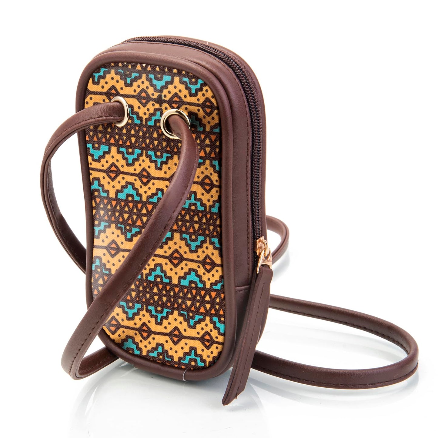 SACCI MUCCI Phone Pouch, Mobile Bag, Women's Wallet Sling Crossbody Bag for Mobile Cell Phone, Crossbody Phone Bag -EthnicTraditional Print (Brown) - SaumyasStore