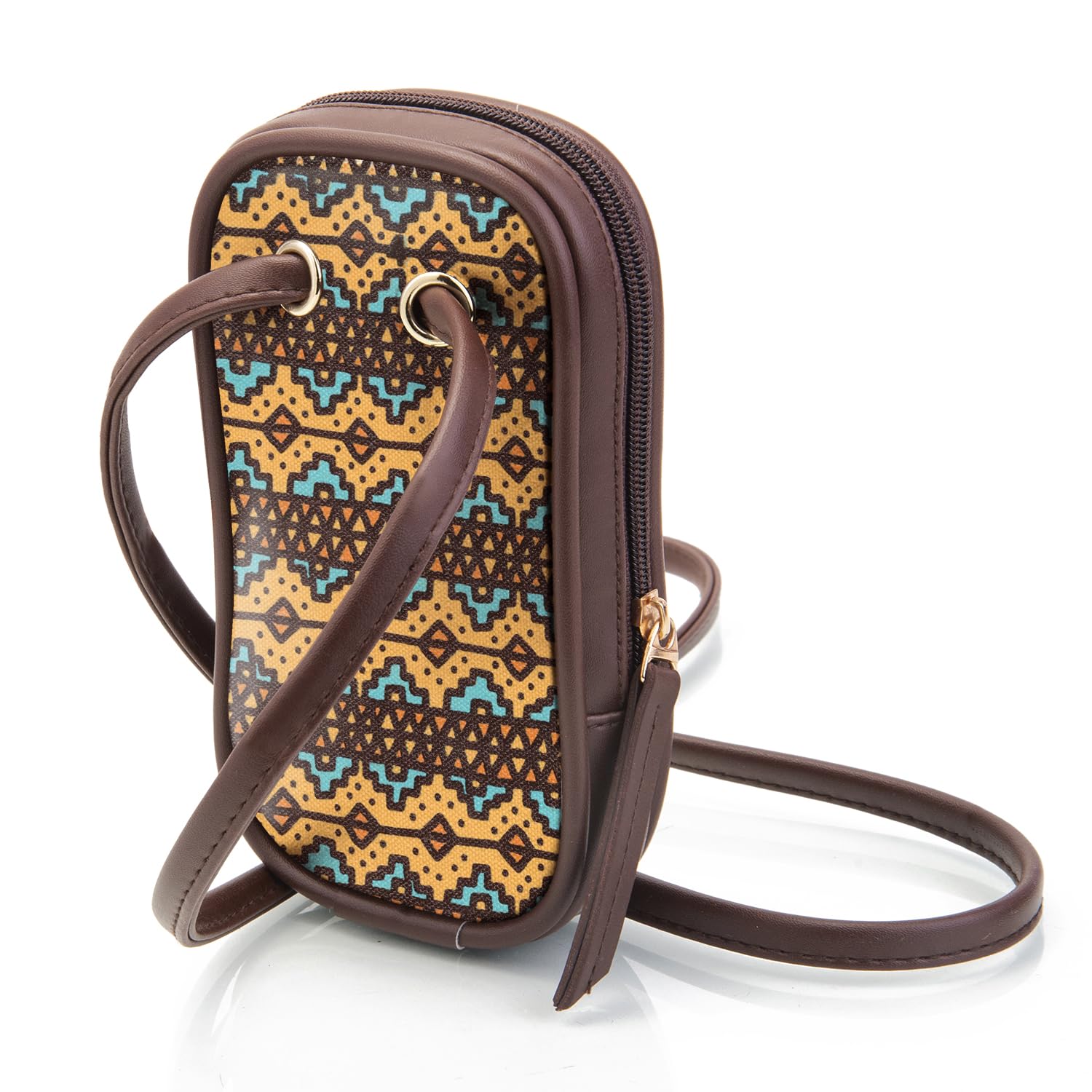 SACCI MUCCI Phone Pouch, Mobile Bag, Women's Wallet Sling Crossbody Bag for Mobile Cell Phone, Crossbody Phone Bag -EthnicTraditional Print (Brown) - SaumyasStore
