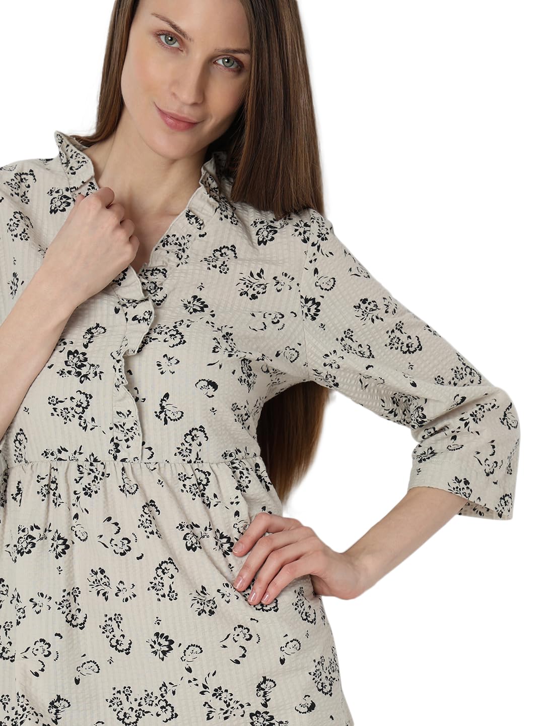 VERO MODA ' Women's Polyester Fit and Flare Above The Knee Dress (10304007-Silver Lining_Silver - SaumyasStore