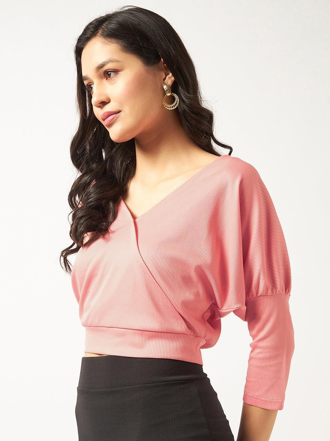 Women's Solid Kimono Rib Top For Women's - SaumyasStore