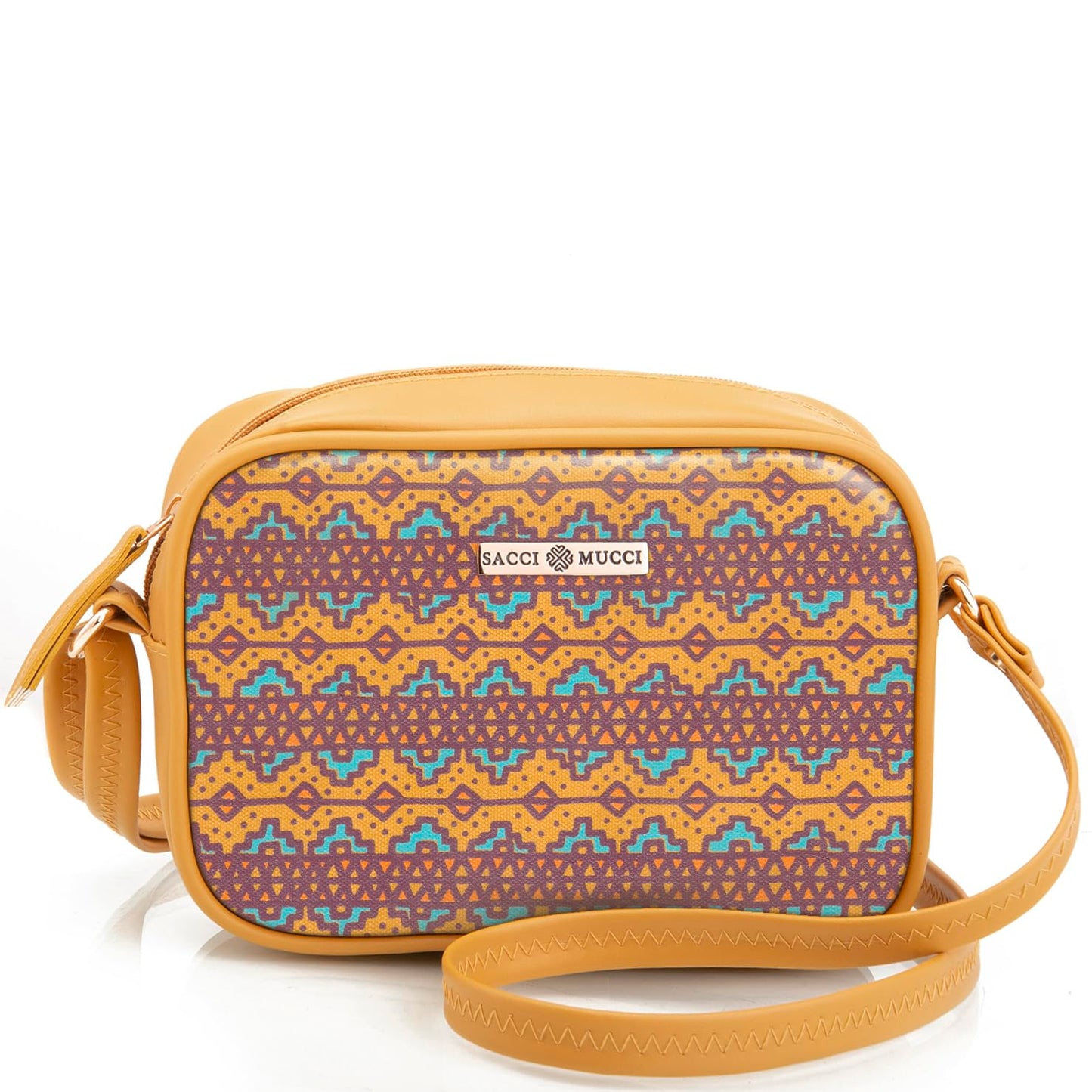 SACCI MUCCI Stylish Box Sling Bag for girls | Side Purse for Women Stylish Latest | Cross Body Sling Box Bags for Girls -EthnicTraditional Print (Mustard) - SaumyasStore