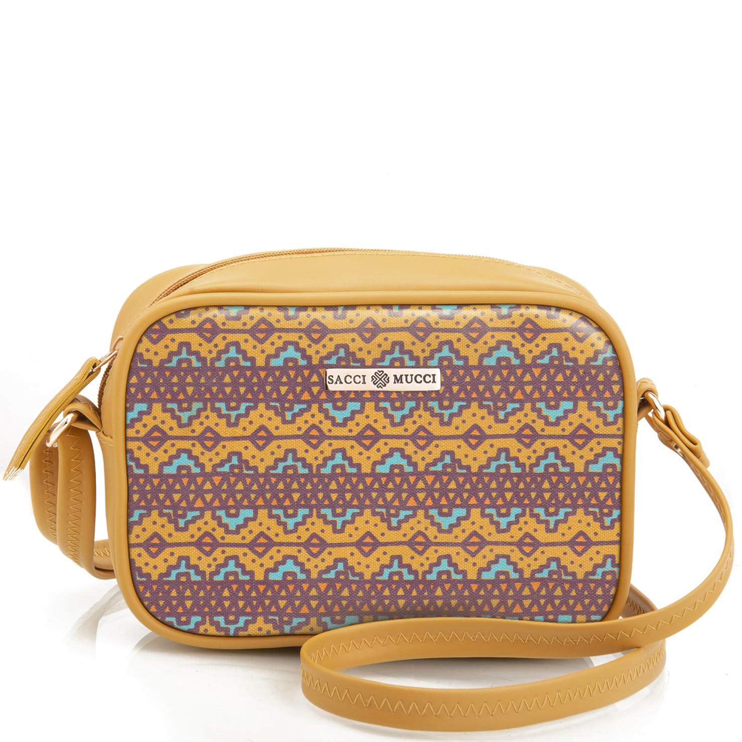 SACCI MUCCI Stylish Box Sling Bag for girls | Side Purse for Women Stylish Latest | Cross Body Sling Box Bags for Girls -EthnicTraditional Print (Mustard) - SaumyasStore