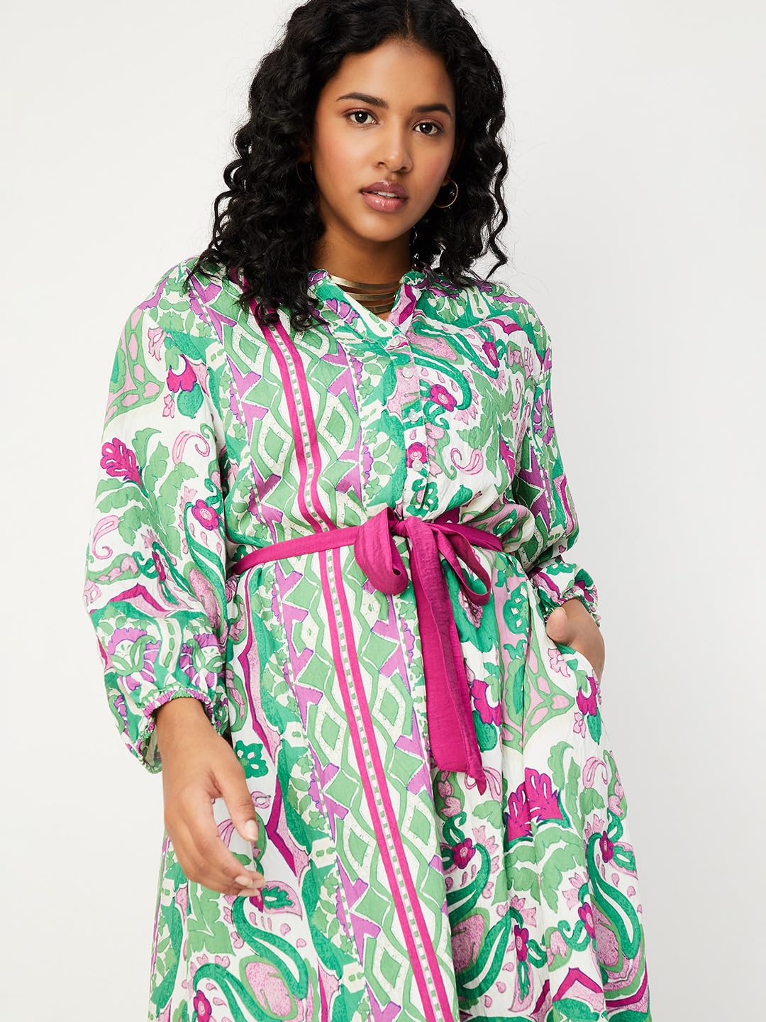 Max Women's Polyester Classic Below The Knee Dress (MDDRS34031MULTI_Multi Multicolour - SaumyasStore