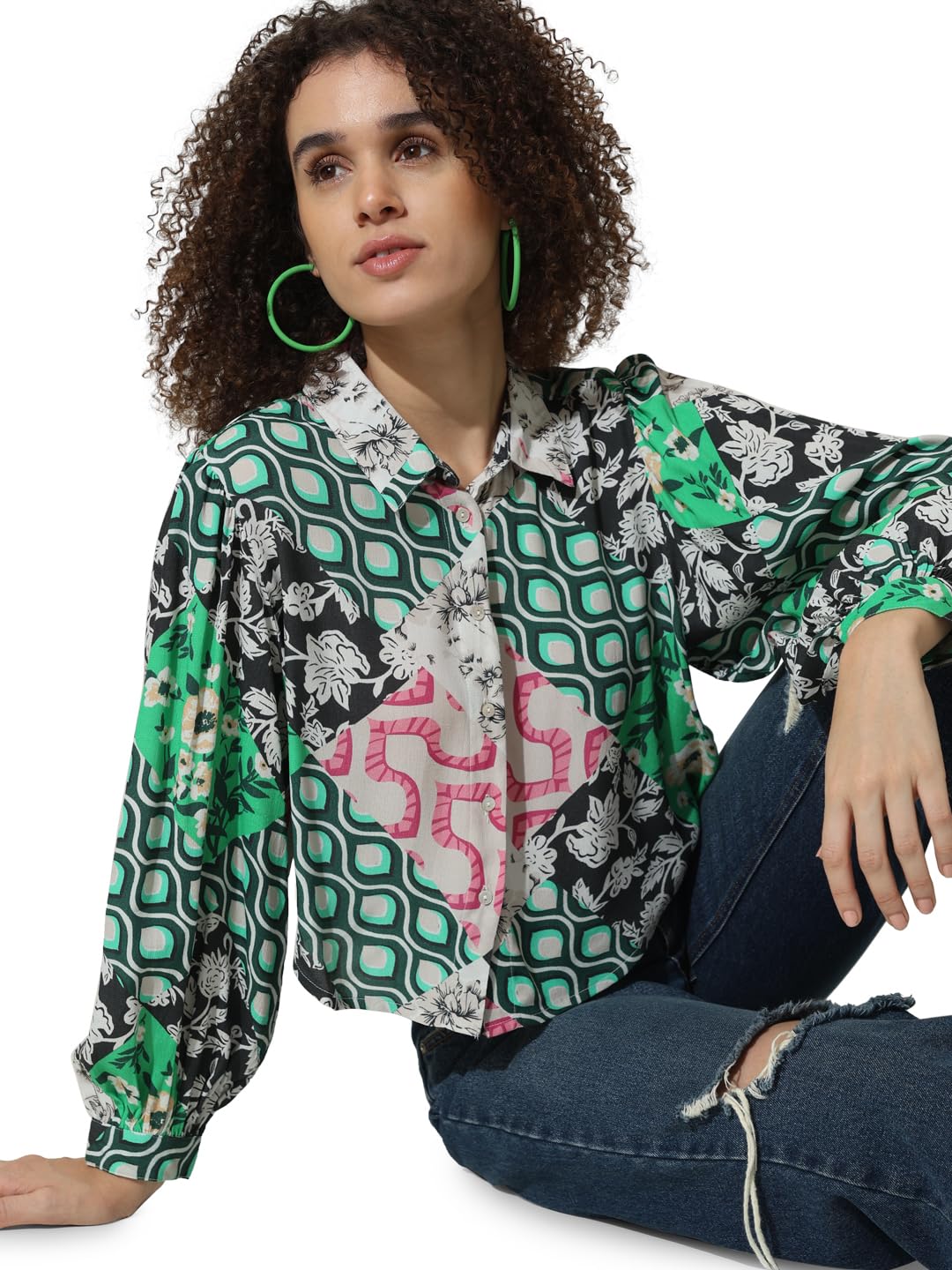 ONLY Women's Regular Fit Shirt (15334401- Greenbriar - SaumyasStore