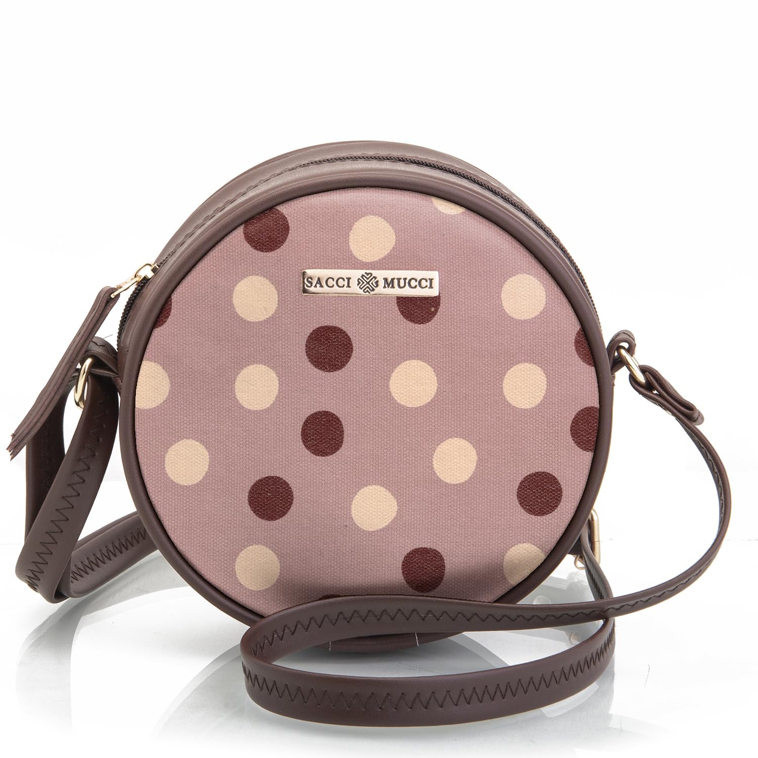 SACCI MUCCI Round Sling Bag, Printed Sling Bag For Girls, Women Sling Bag, Crossbody Bag For Women, gifts for women/Girls, Gift for her - Cute Polka (Brown) - SaumyasStore