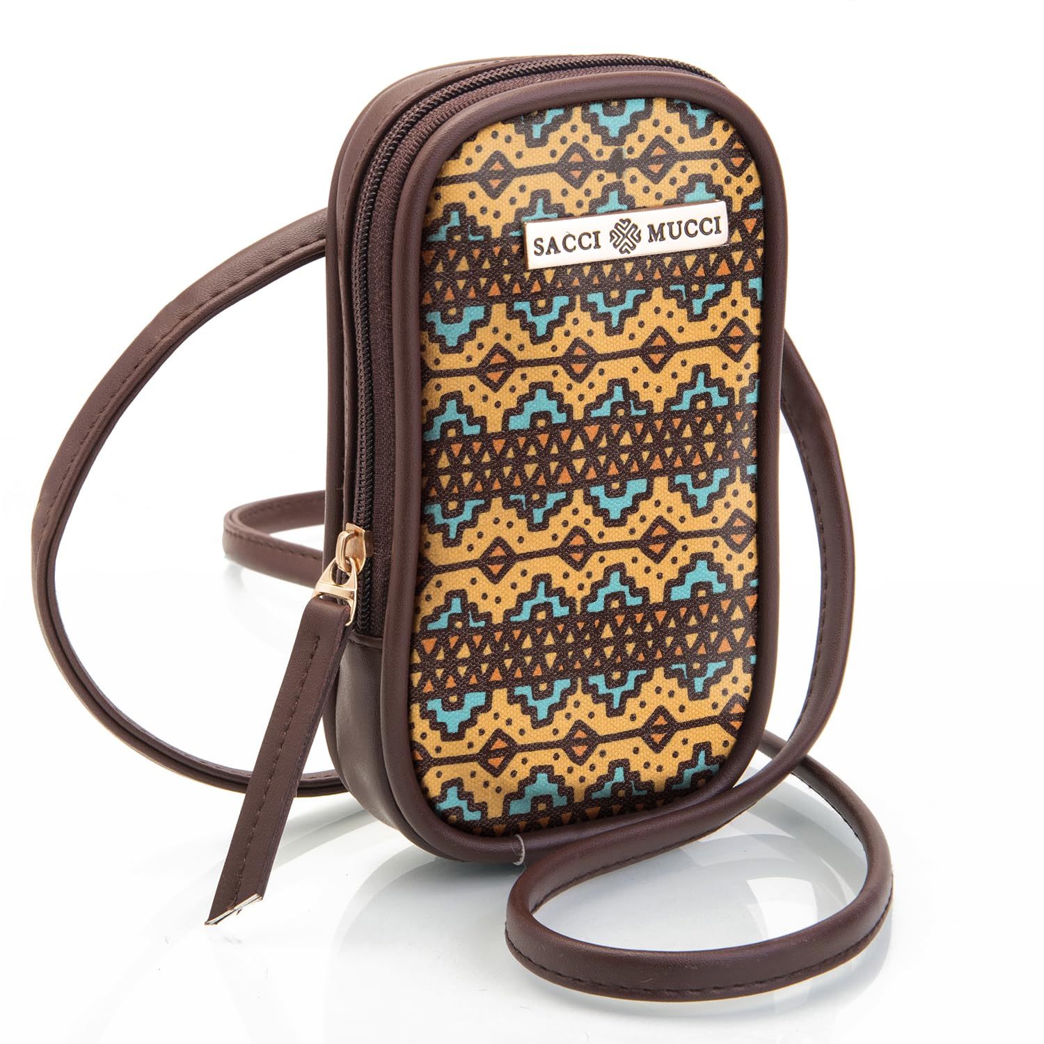 SACCI MUCCI Phone Pouch, Mobile Bag, Women's Wallet Sling Crossbody Bag for Mobile Cell Phone, Crossbody Phone Bag -EthnicTraditional Print (Brown) - SaumyasStore
