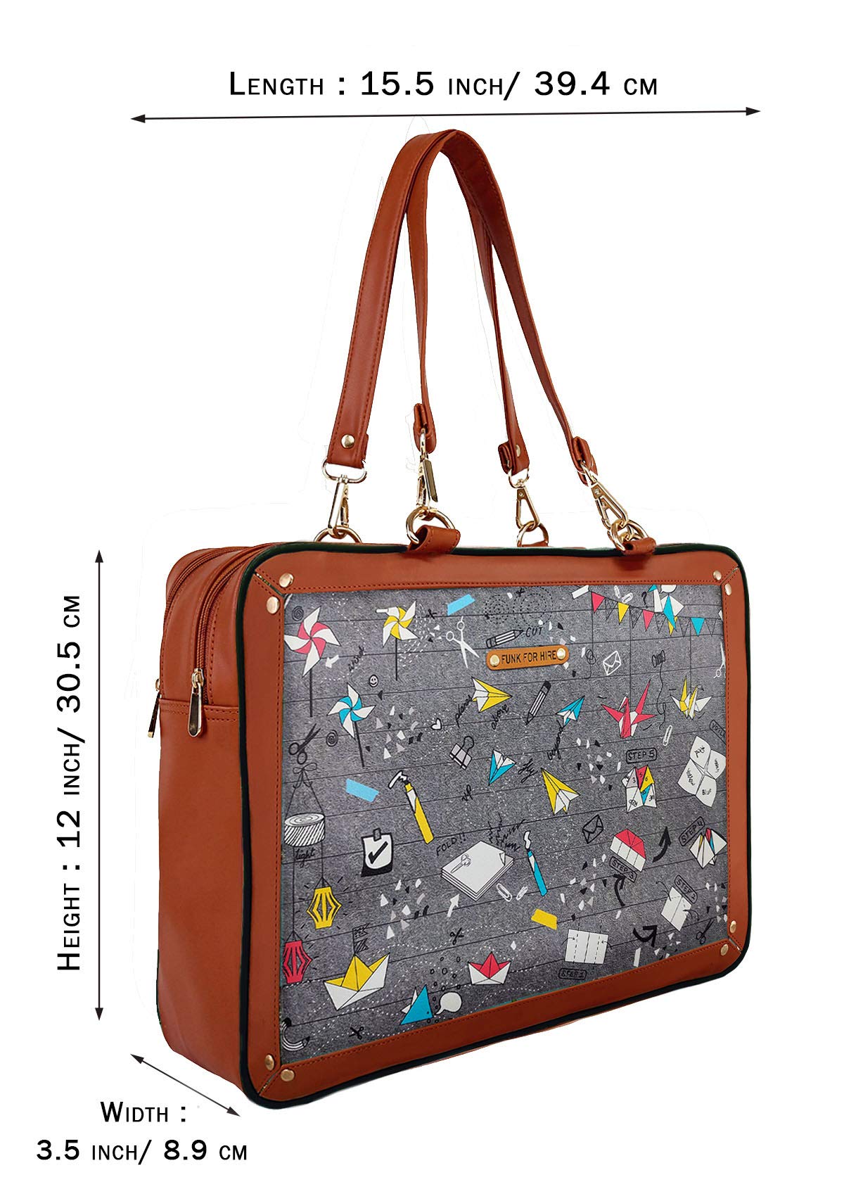 Funk For Hire Leatherette Women's Printed 2 In 1 Backpack Shoulder Bag Handbag Fit Up To 15.6" Laptop - Grey And Brown - SaumyasStore