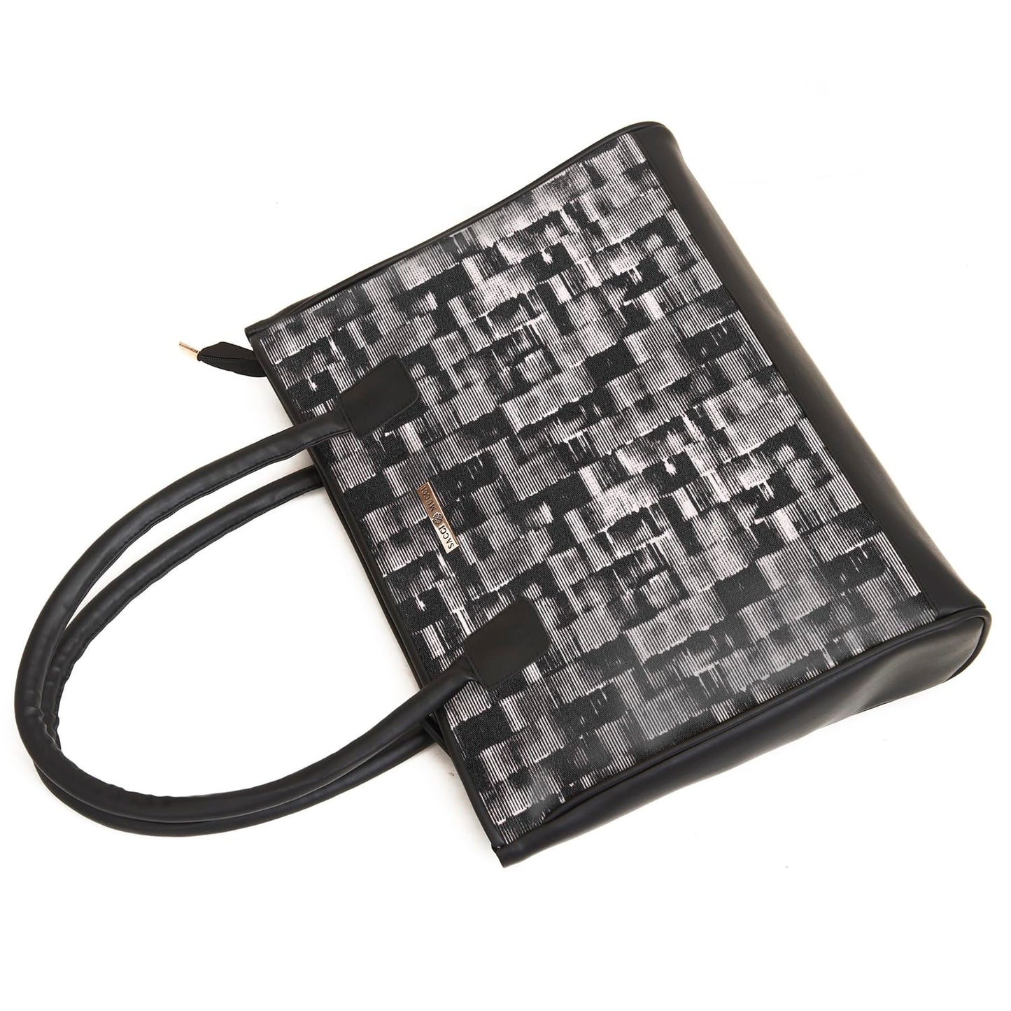 SACCI MUCCI Women's Tote Bag | Tote Bags For Women with Padded Laptop Compartment | Big Shoulder Bag for Office- Irregular Stripes Tie Dye (Black) - SaumyasStore