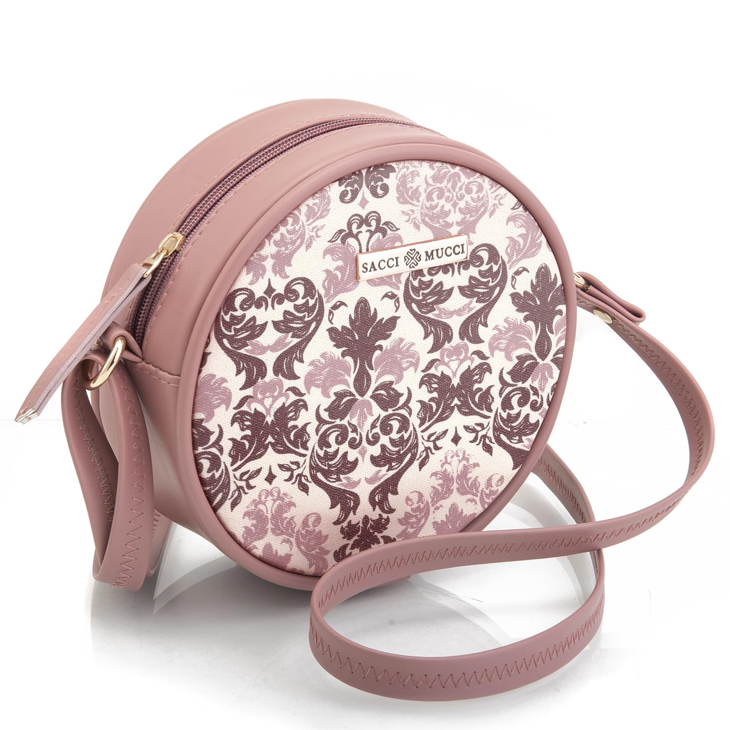 SACCI MUCCI Stylish One Side Shoulder Sling Bag with Zip Closure for Girls and Women trendy crossbody handbag- Damask (Blush) - SaumyasStore