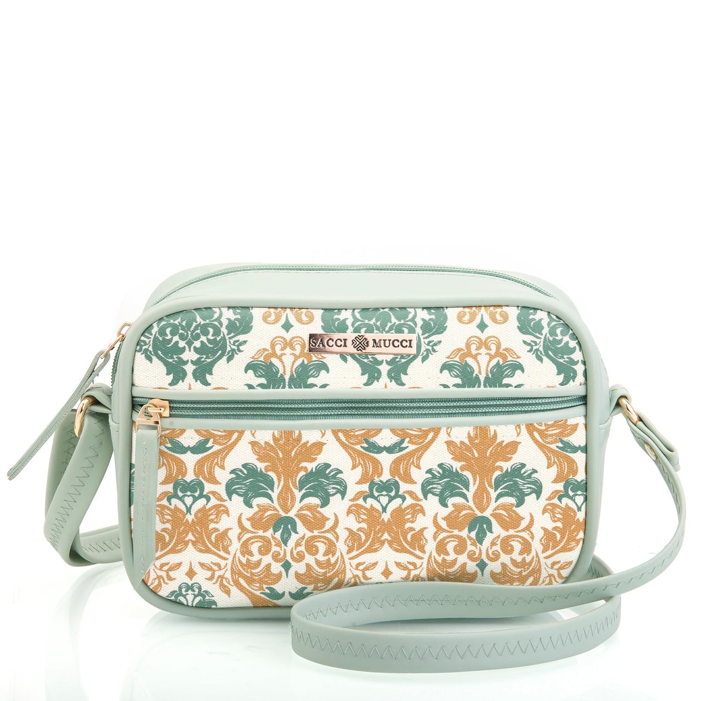 Saaci Mucci Handmade Vegan Leather Women's Sling Cross-Body Bags With Adjustable Shoulder Strap - Damask (Mint Green) - SaumyasStore