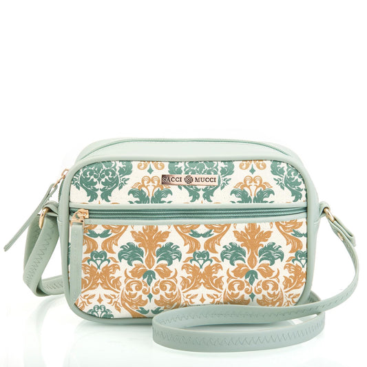 Saaci Mucci Handmade Vegan Leather Women's Sling Cross-Body Bags With Adjustable Shoulder Strap - Damask (Mint Green) - SaumyasStore