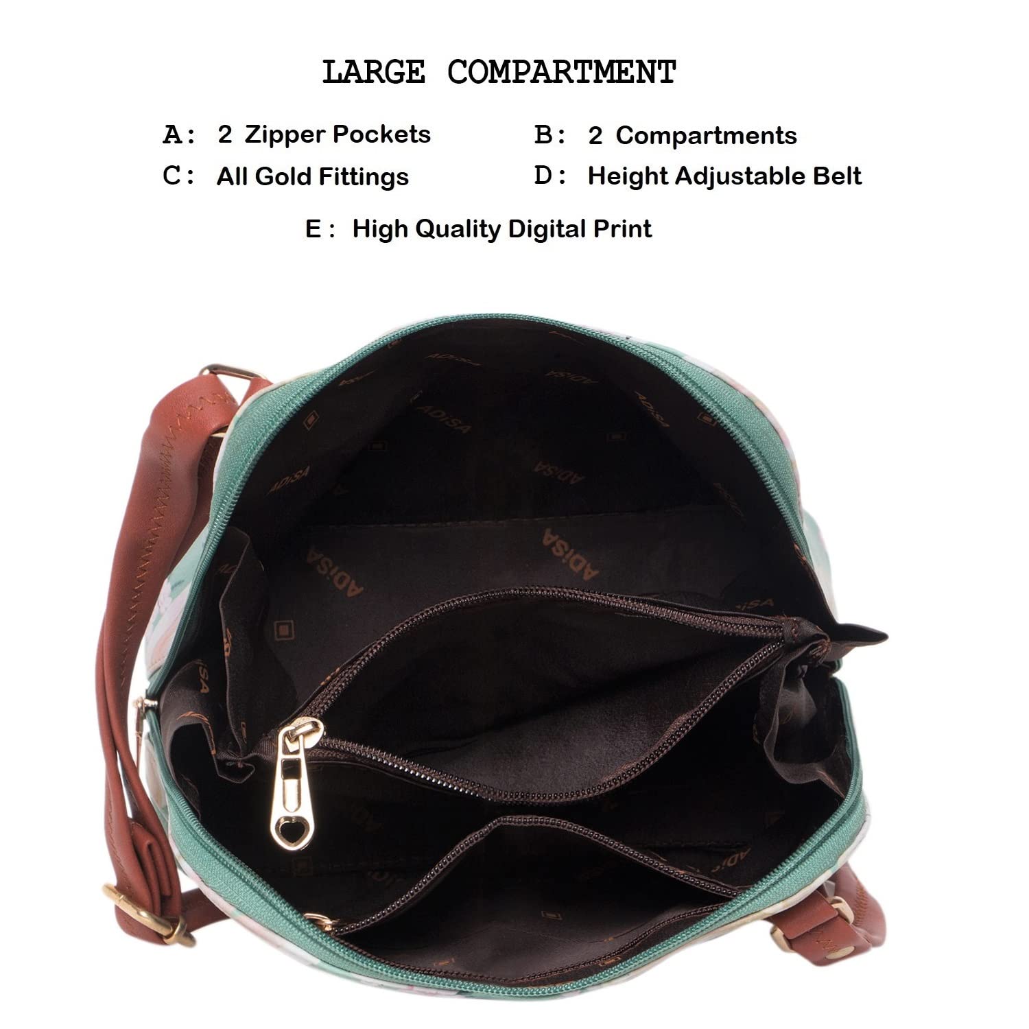 ADISA Women Girls Floral Print Faux Leather Sling Bag Crossbody (SL6003-GRN_Green) - SaumyasStore