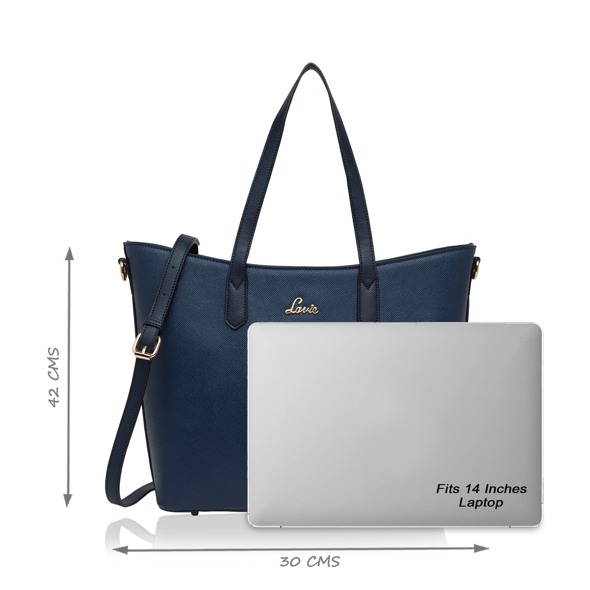 Lavie Women's Tonal Hailon Tote Bag Navy Ladies Purse Handbag - SaumyasStore