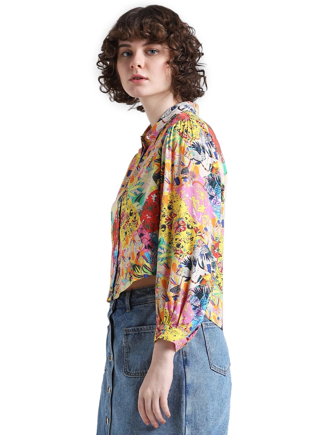 ONLY Women's Floral Relaxed Fit Shirt (15334388- Lemon - SaumyasStore