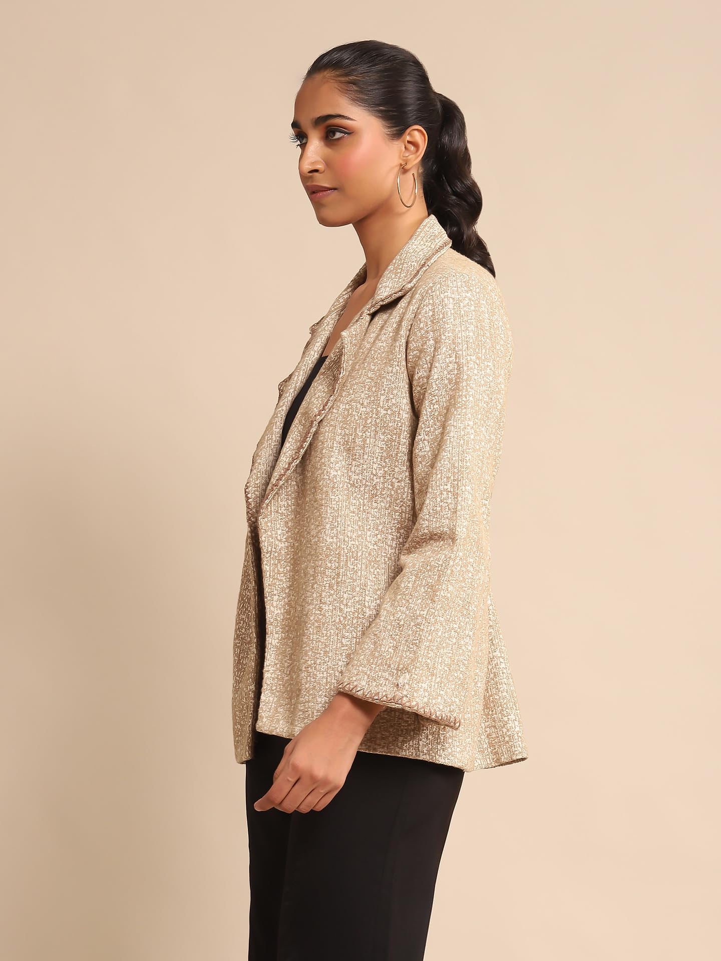 Ritu Kumar Beige Cotton Jacquard Jacket - SaumyasStore
