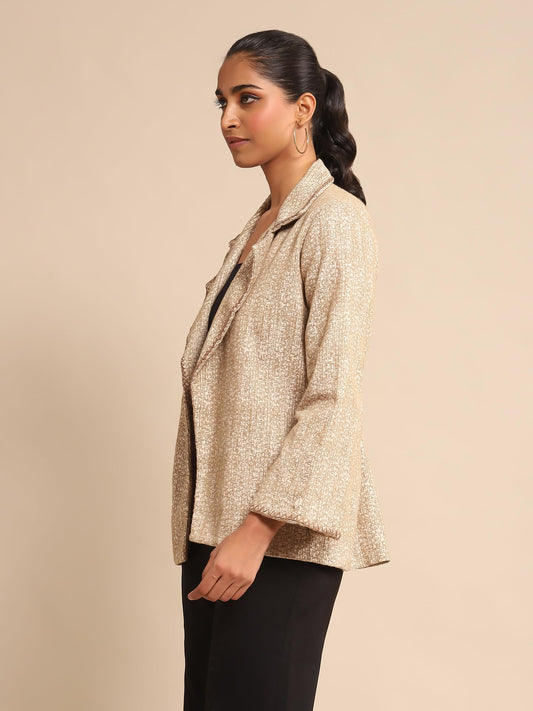 Ritu Kumar Beige Cotton Jacquard Jacket - SaumyasStore