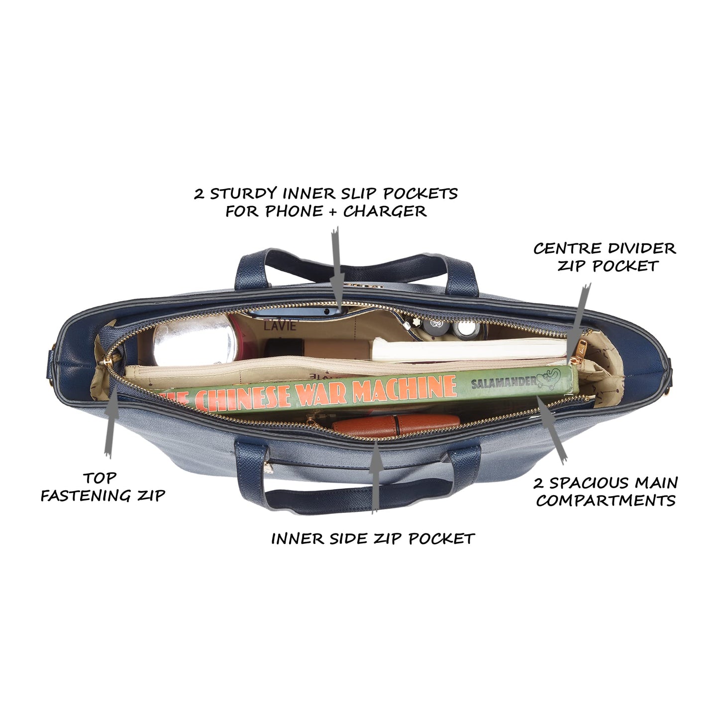 Lavie Women's Tonal Hailon Tote Bag Navy Ladies Purse Handbag - SaumyasStore