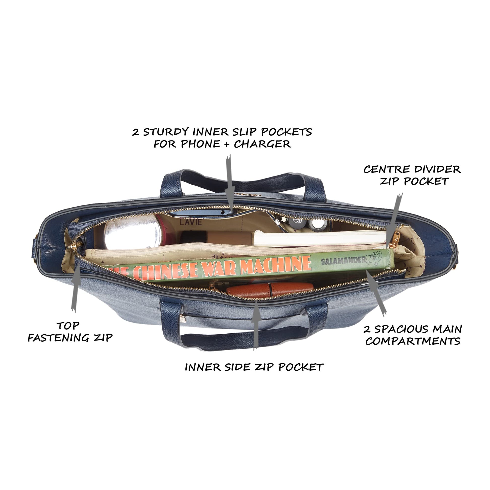 Lavie Women's Tonal Hailon Tote Bag Navy Ladies Purse Handbag - SaumyasStore