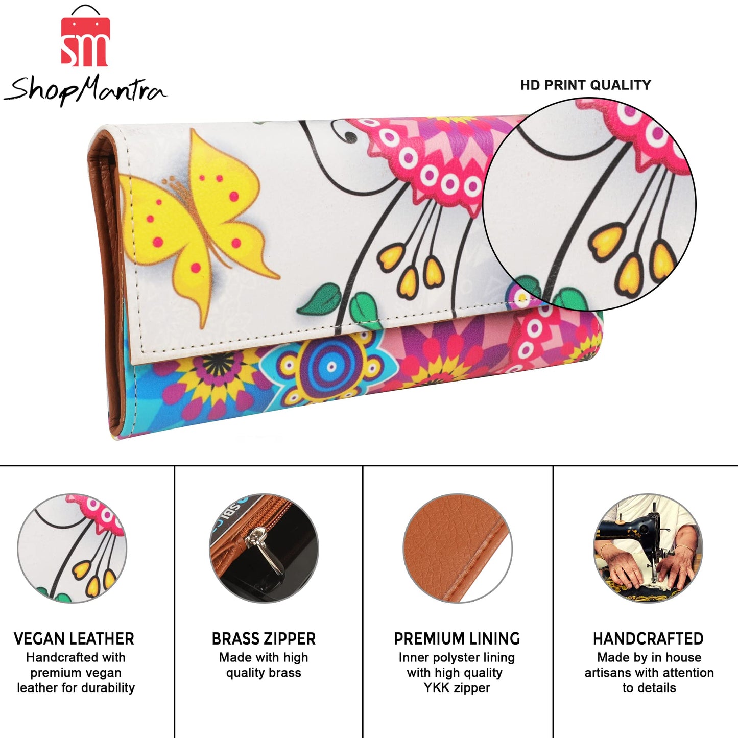 ShopMantra Wallet for Women's | Women's Wallet | Clutch | Vegan Leather | Holds Upto 11 Cards 1 ID Slot | 2 Notes and 1 Coin Compartment | Magnetic Closure | Multicolor - SaumyasStore