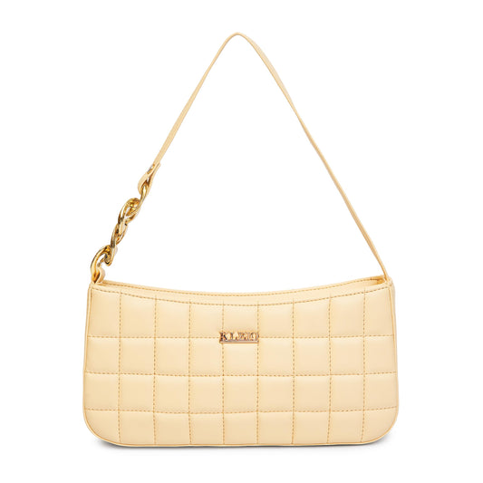 KLEIO Vegan Leather Quilted Elegant Sling Bag For Women with Zip Closure (Cream) | Casual Crossbody Bag for Girls for Everyday Use | Suitable for Parties, Functions, College & Office - SaumyasStore