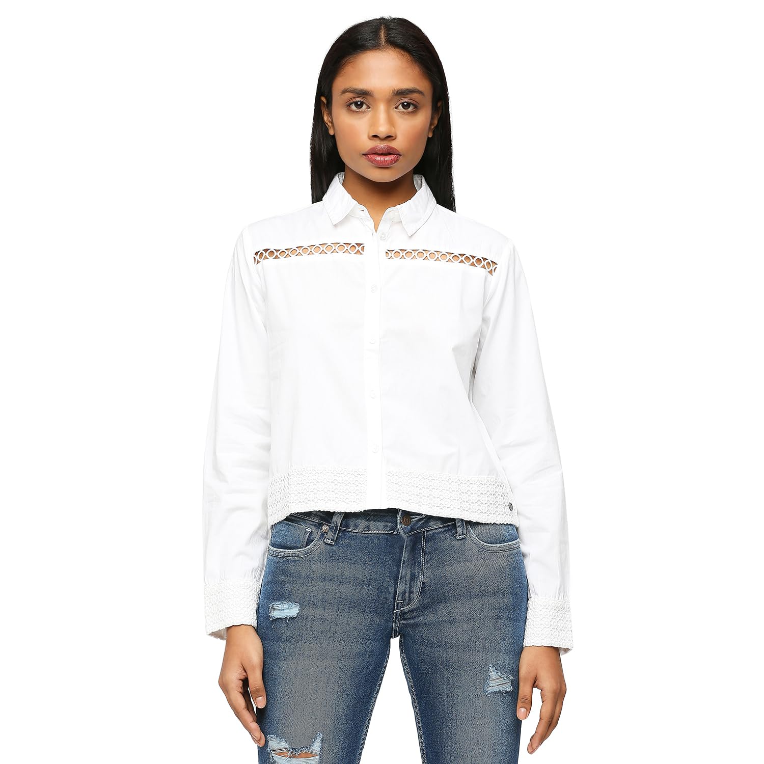 Pepe Jeans Women's Regular Fit Shirt (PL304742_White - SaumyasStore