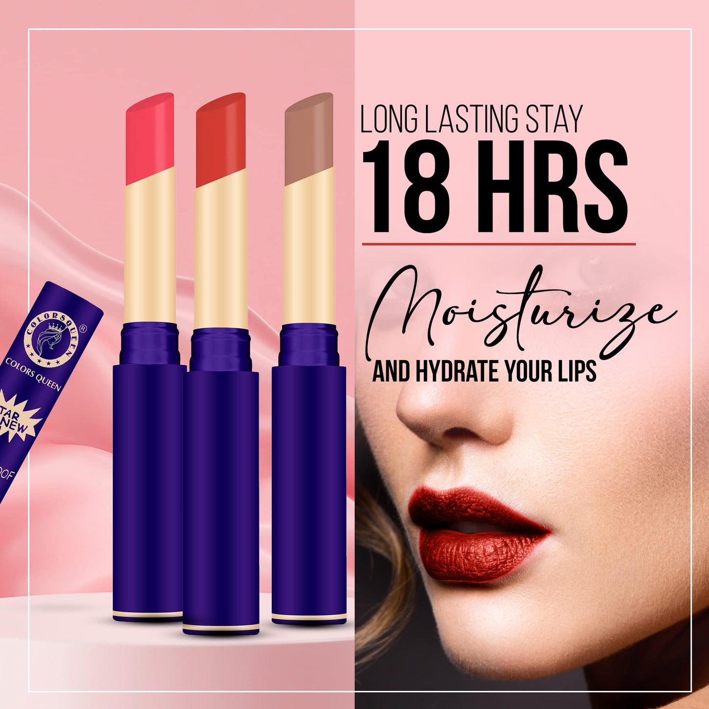 Colors Queen Queen Lips Matte Lipstick | Long Lasting Lipstick Waterproof Highly Pigmented with Smooth Application | Smudge Proof Lipstick for Women (23 - Hot Red) - SaumyasStore