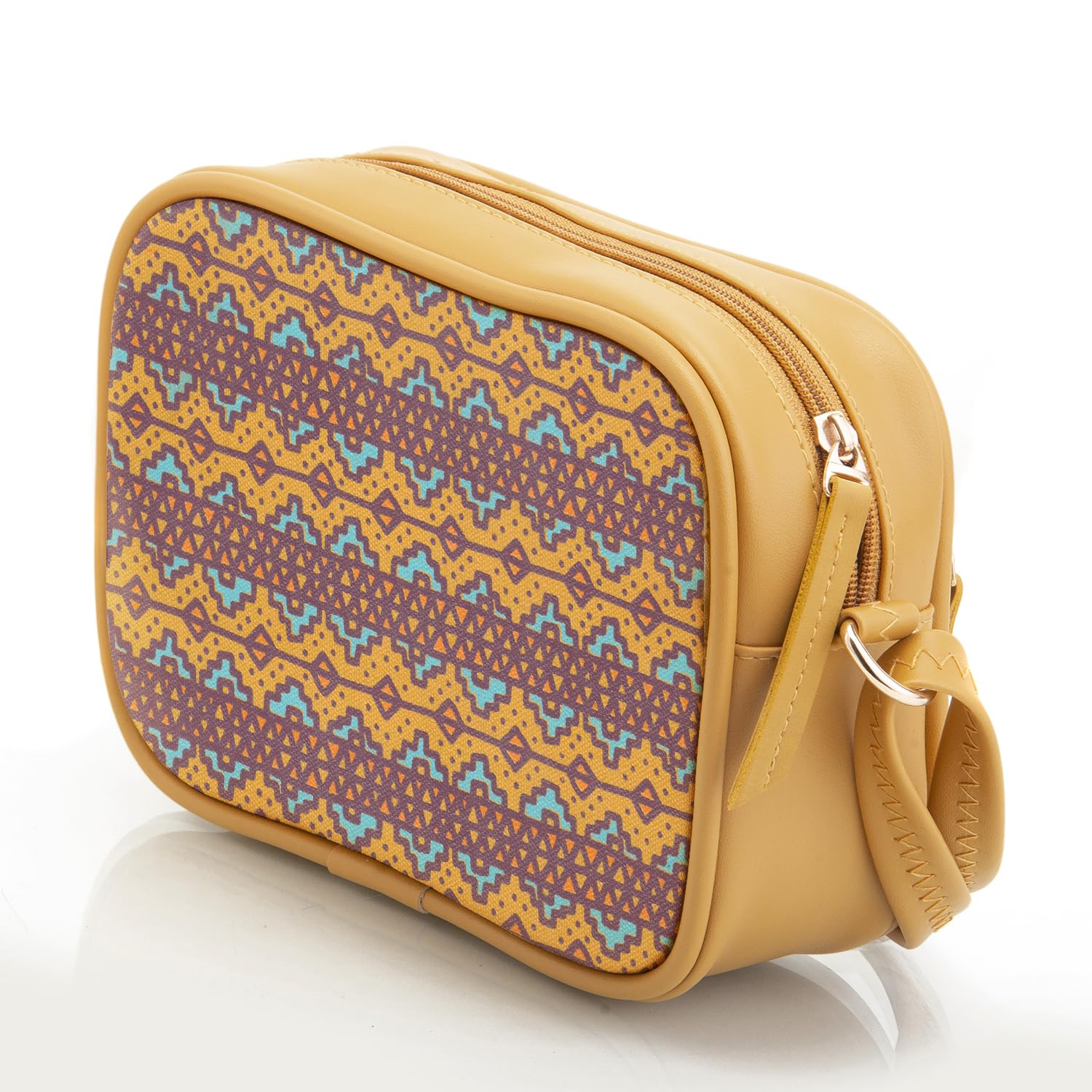SACCI MUCCI Stylish Box Sling Bag for girls | Side Purse for Women Stylish Latest | Cross Body Sling Box Bags for Girls -EthnicTraditional Print (Mustard) - SaumyasStore