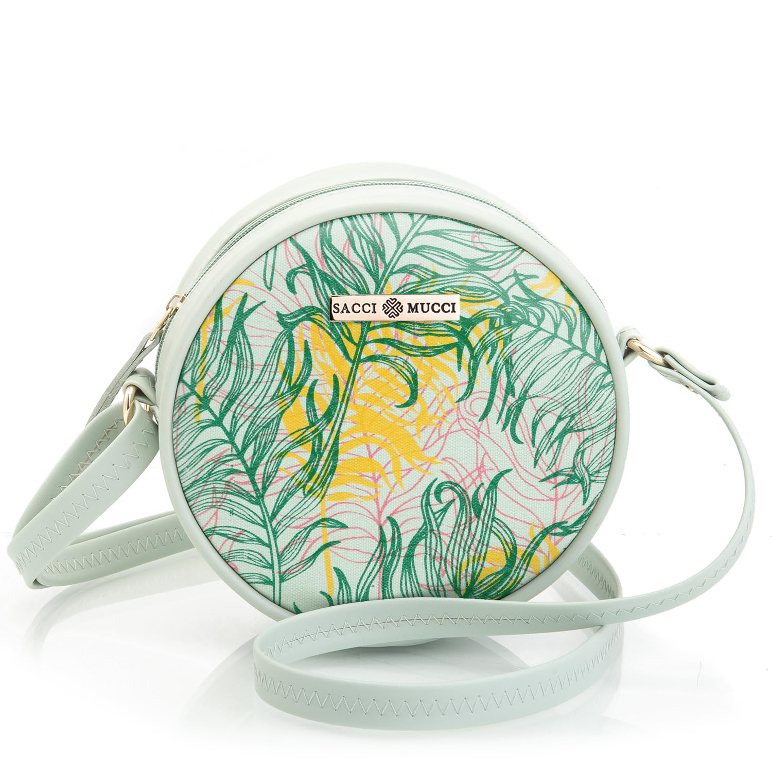 SACCI MUCCI Round Sling Bag, Printed Sling Bag For Girls, Women Sling Bag, Crossbody Bag For Women, gifts for women/Girls, Gift for her - Botanical (Mint green) - SaumyasStore