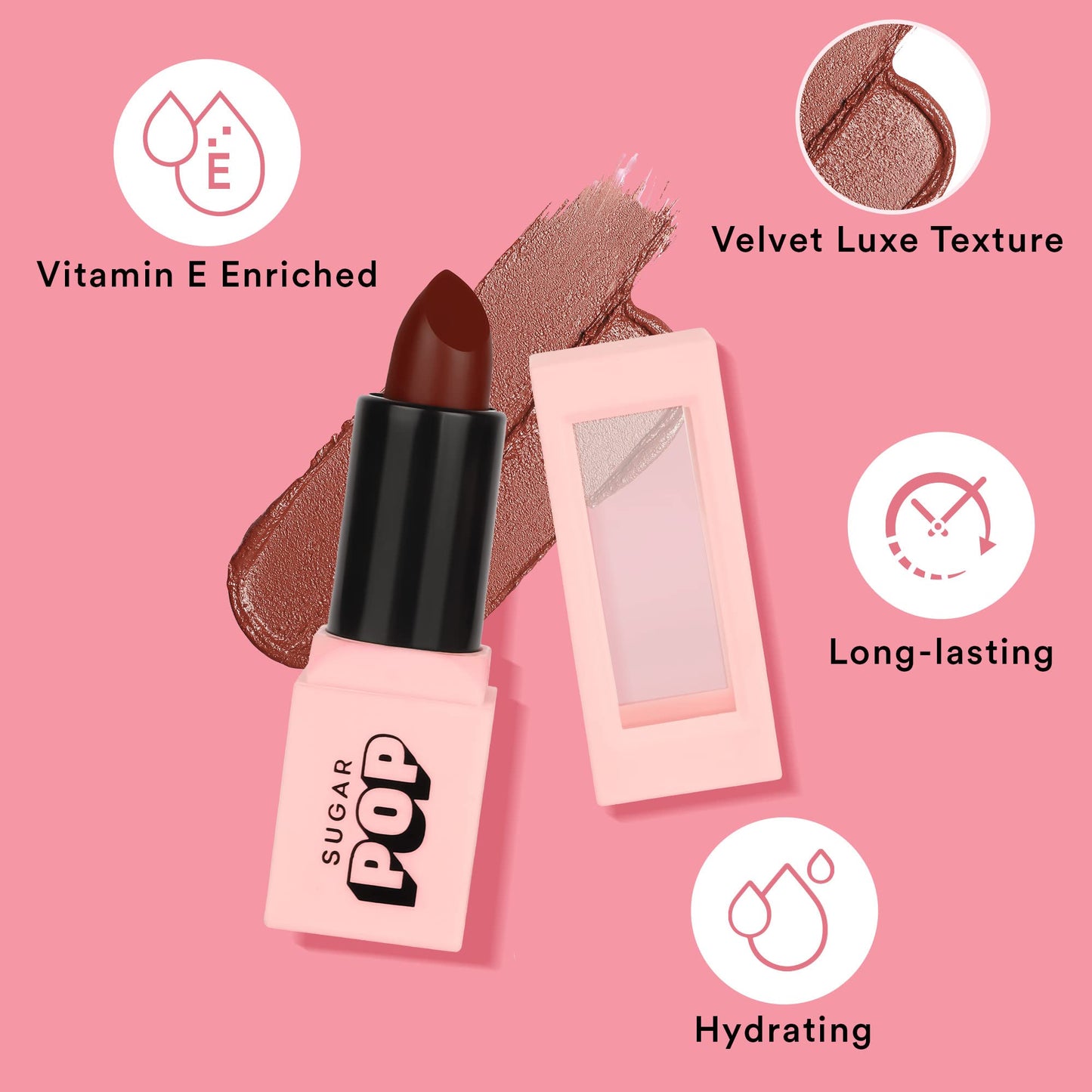 SUGAR POP Satin Matte Lipstick - 06 Amber (True Brown) - 3 gm - Infused with Vitamin E, Shea Butter & Jojoba Oil l Full Coverage, Ultra Pigmented, Hydrating, Weightless Formula l Lipstick for Women - SaumyasStore