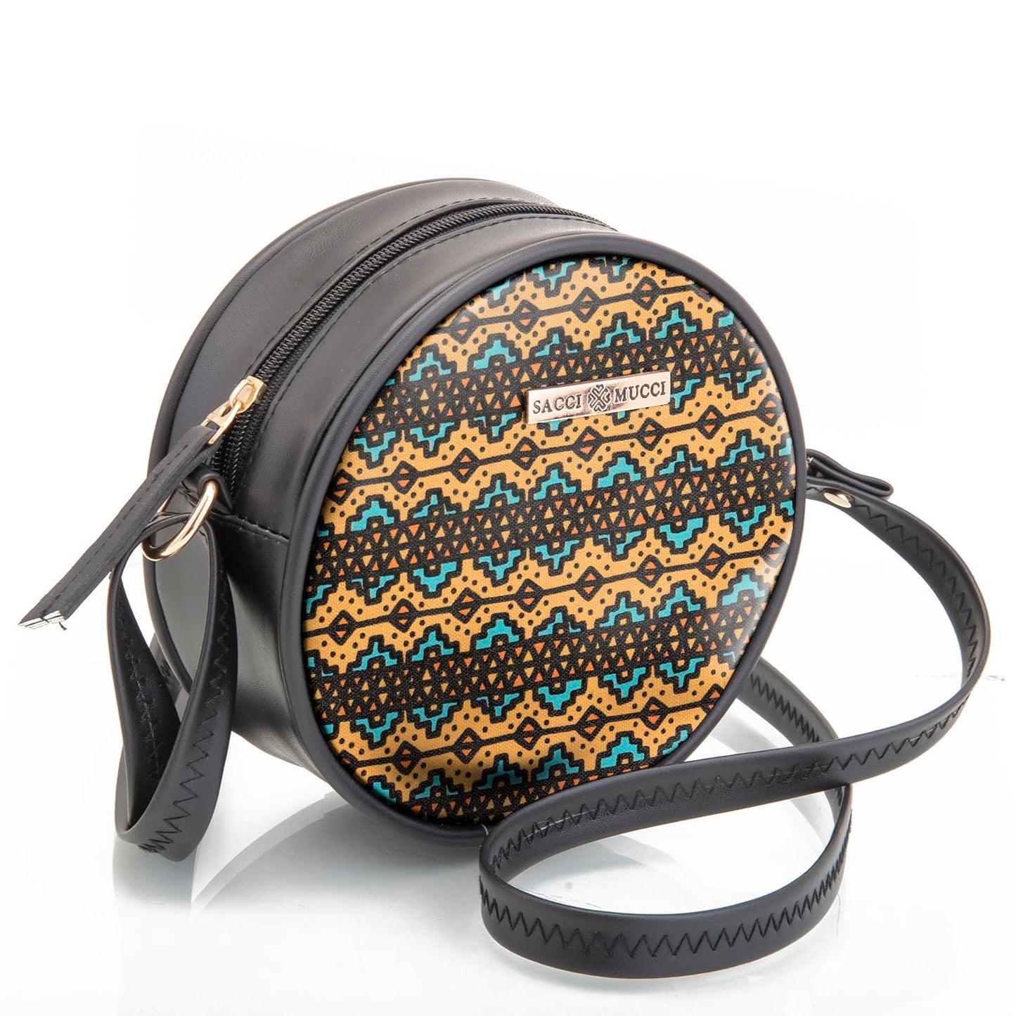 SACCI MUCCI Round Sling Bag, Printed Sling Bag For Girls, Women Sling Bag, Crossbody Bag For Women, gifts for women/Girls -EthnicTraditional Print (Black) - SaumyasStore