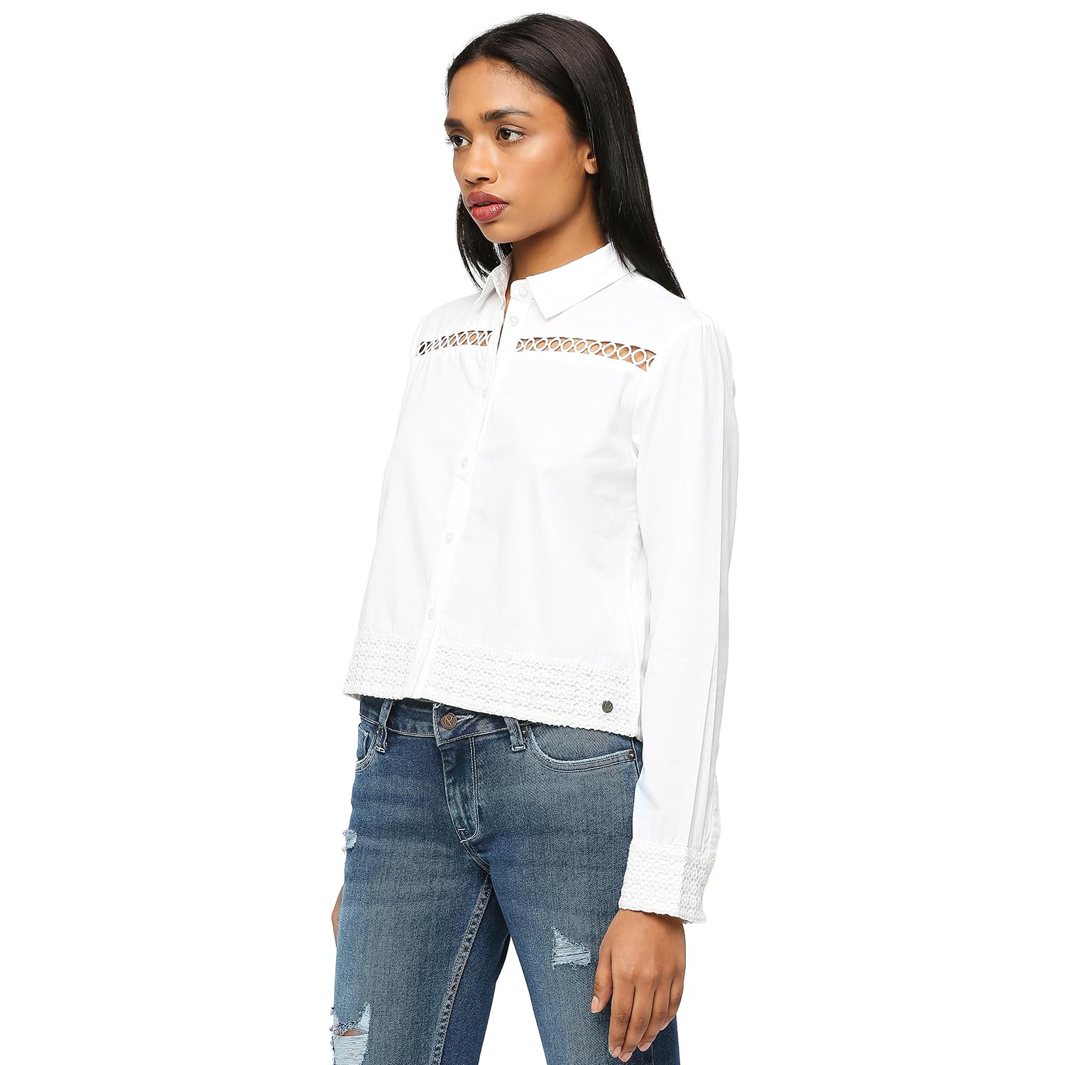 Pepe Jeans Women's Regular Fit Shirt (PL304742_White - SaumyasStore