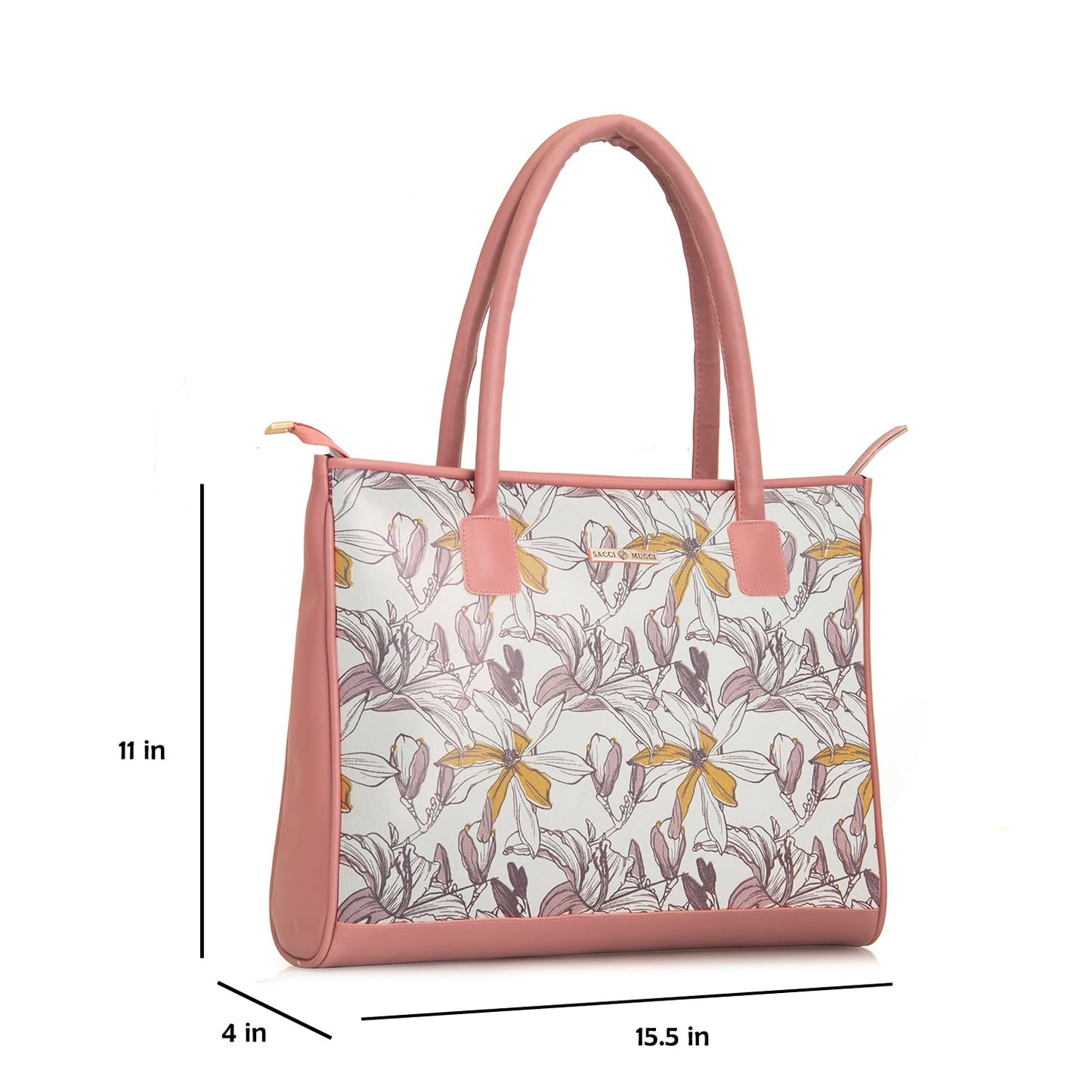 SACCI MUCCI Women's Tote Bag | Tote Bags For Women with Padded Laptop Compartment | Big Shoulder Bag for Office-Magnolia Floral Print (Blush) - SaumyasStore
