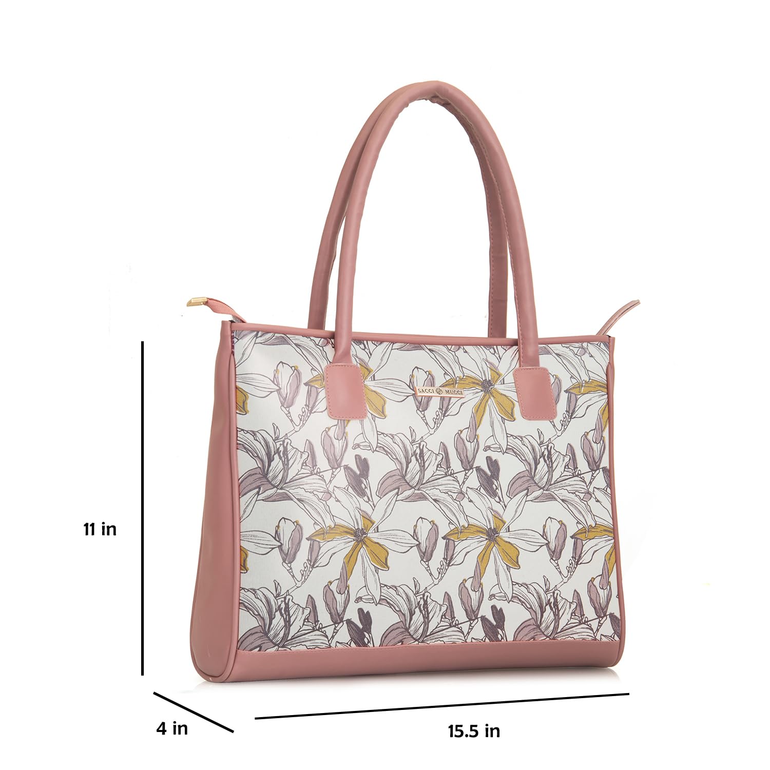 SACCI MUCCI Women's Tote Bag | Tote Bags For Women with Padded Laptop Compartment | Big Shoulder Bag for Office-Magnolia Floral Print (Blush) - SaumyasStore