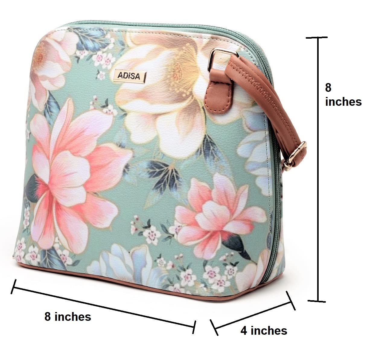 ADISA Women Girls Floral Print Faux Leather Sling Bag Crossbody (SL6003-GRN_Green) - SaumyasStore