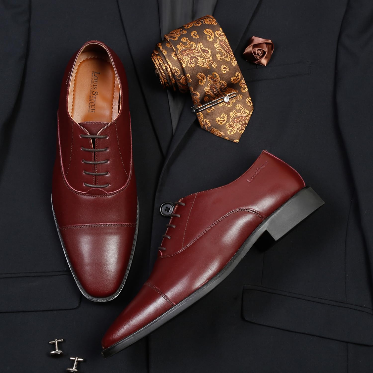 LOUIS STITCH Men's Rosewood Italian Leather Formal Derby Shoes Comfortable Handcrafted Formal Lace Ups for Men (RXCTRW) UK 11 - SaumyasStore