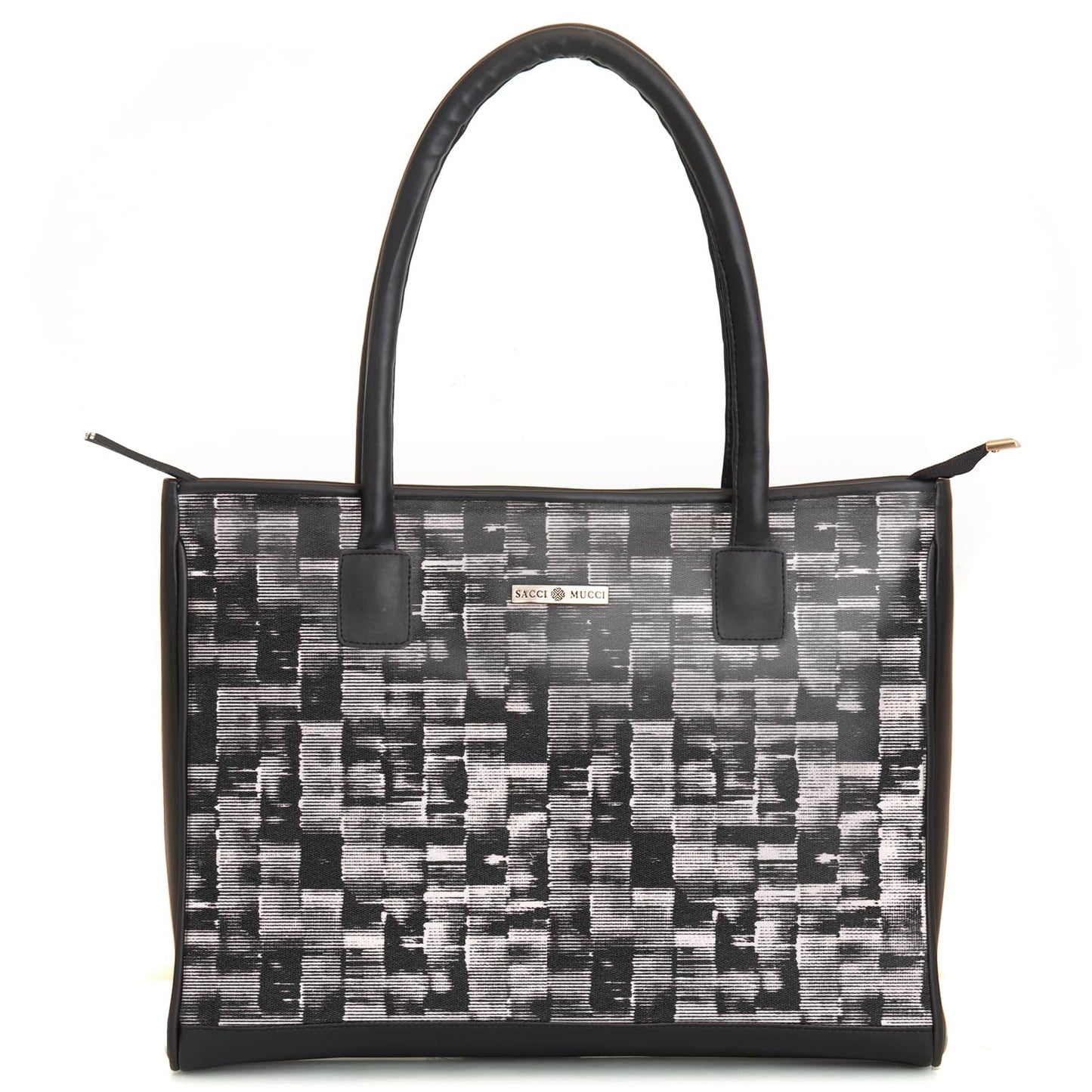 SACCI MUCCI Women's Tote Bag | Tote Bags For Women with Padded Laptop Compartment | Big Shoulder Bag for Office- Irregular Stripes Tie Dye (Black) - SaumyasStore