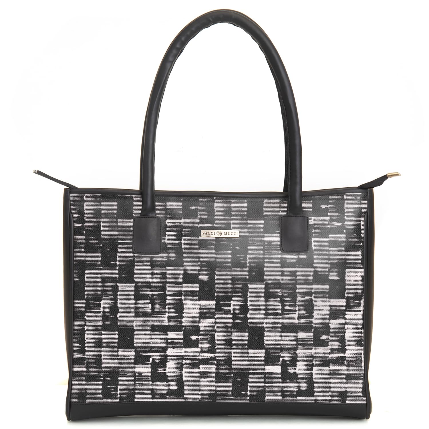 SACCI MUCCI Women's Tote Bag | Tote Bags For Women with Padded Laptop Compartment | Big Shoulder Bag for Office- Irregular Stripes Tie Dye (Black) - SaumyasStore