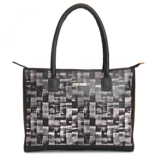 SACCI MUCCI Women's Tote Bag | Tote Bags For Women with Padded Laptop Compartment | Big Shoulder Bag for Office- Irregular Stripes Tie Dye (Black) - SaumyasStore