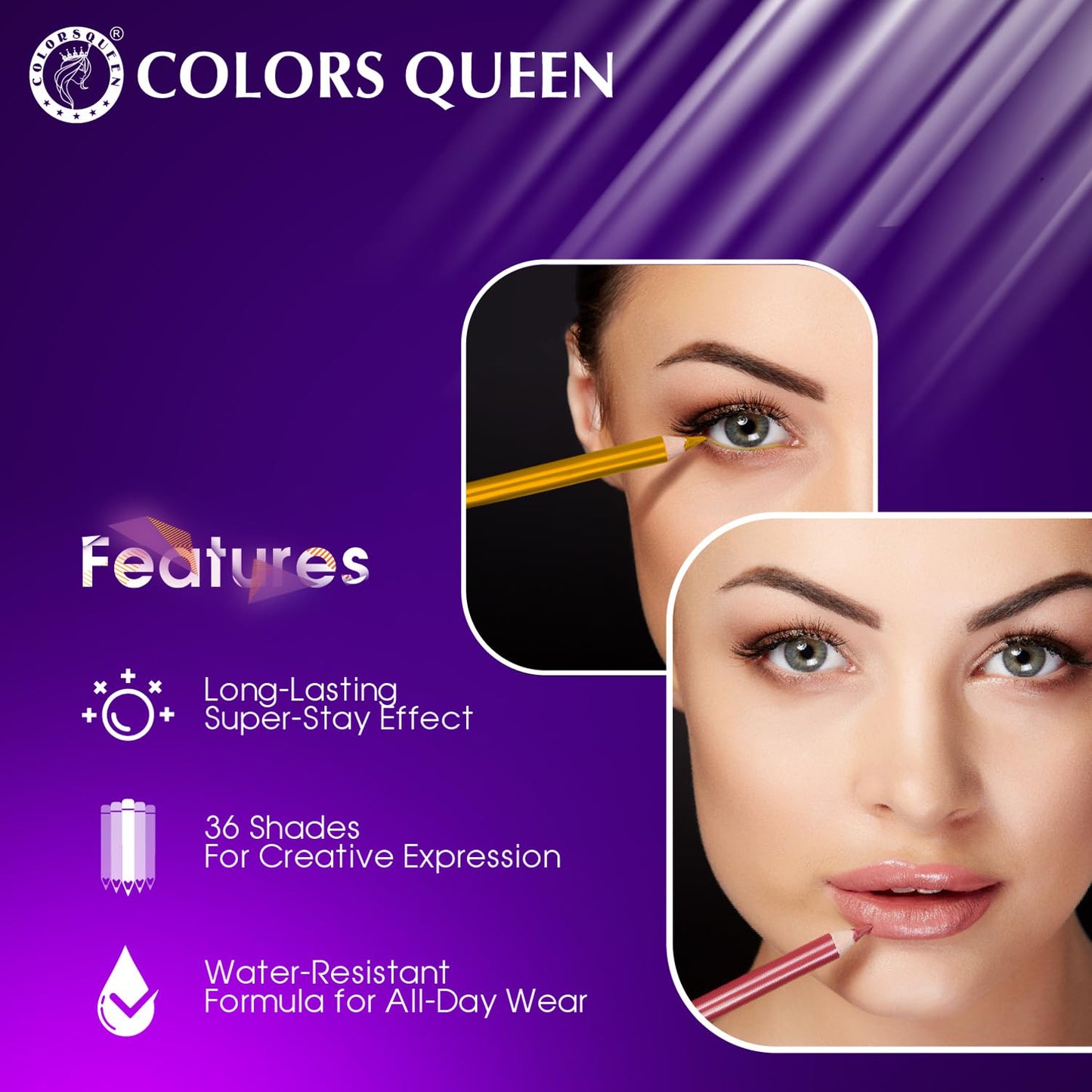 Colors Queen Vivid Matte Eye & Lip Liner Pencil Set | Long Lasting, Waterproof & Smudge Proof Lip Liner | Bold & Creamy Lip Liner Pencil Set of 12 (1.5g x12) | Multi Color A - SaumyasStore