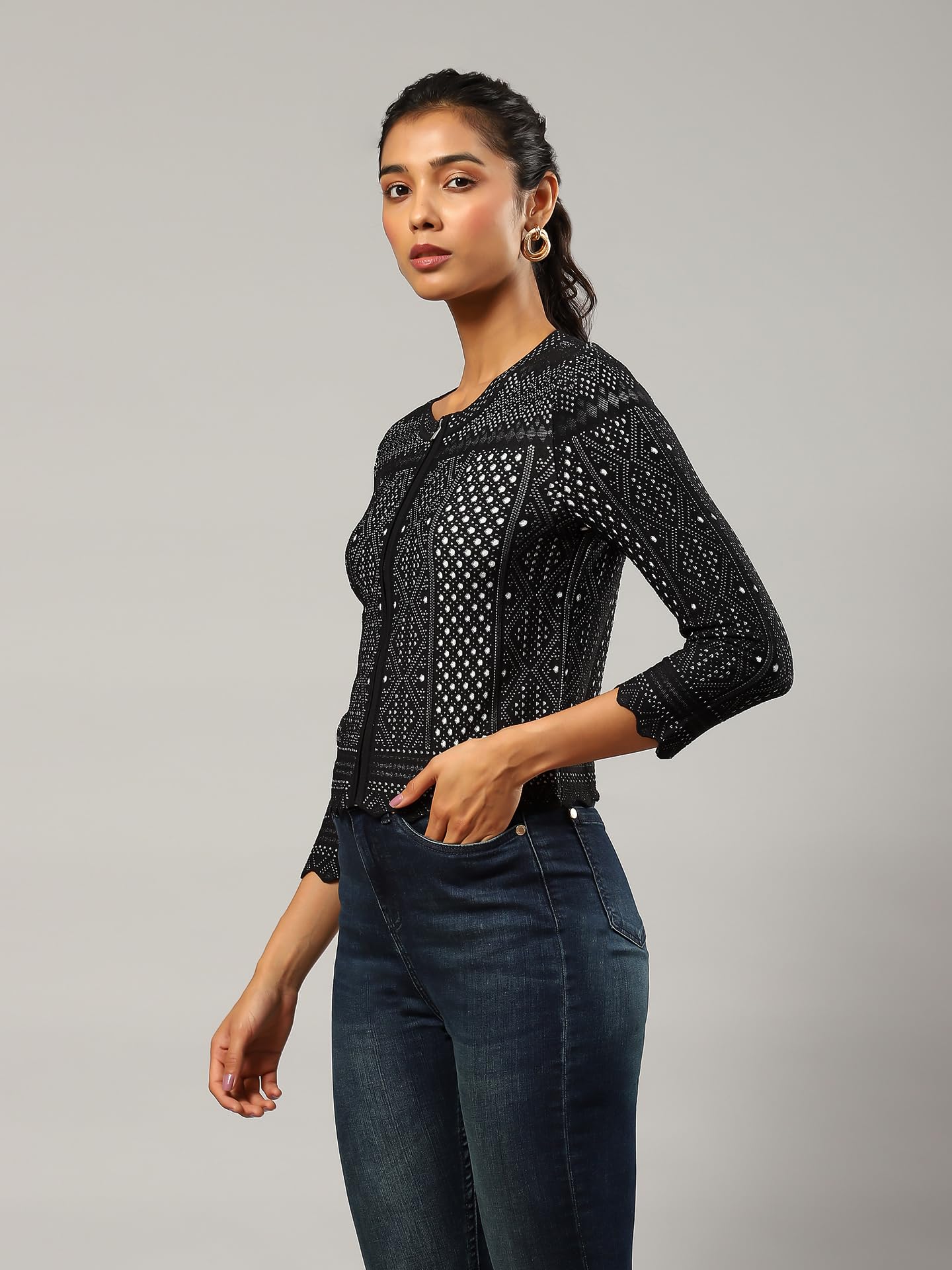 Label RITU KUMAR Black Jacquard Jacket - SaumyasStore