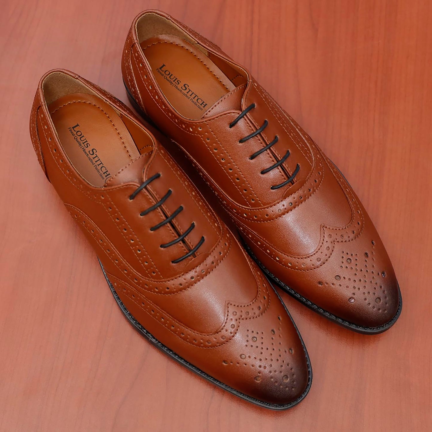 LOUIS STITCH Men's American Tan Wingtip Brogue Style Comfortable Formal Shoes Lace Up Shoe for Men (RGBG-) (Size- 11 UK) - SaumyasStore