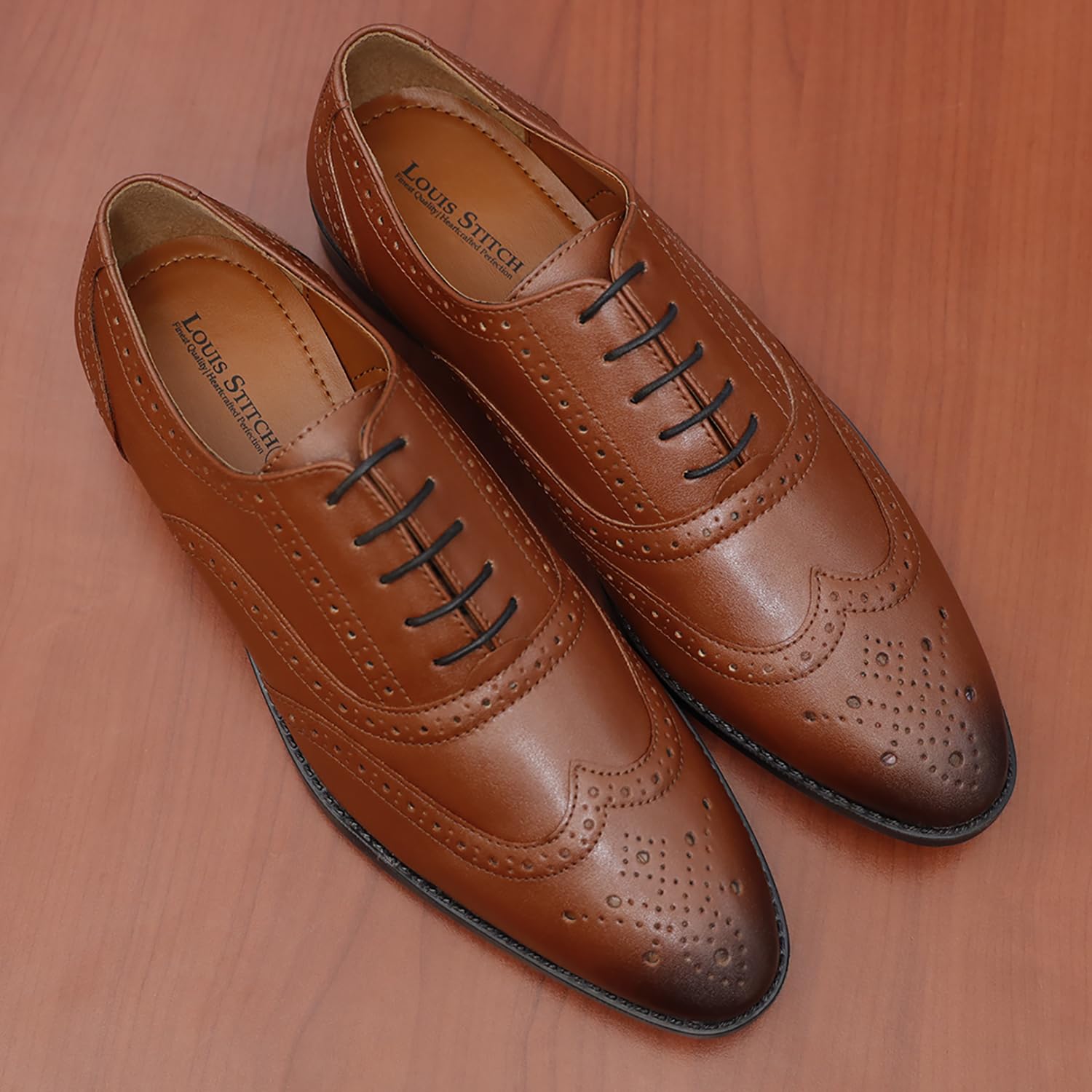 LOUIS STITCH Men's American Tan Wingtip Brogue Style Comfortable Formal Shoes Lace Up Shoe for Men (RGBG-) (Size- 11 UK) - SaumyasStore